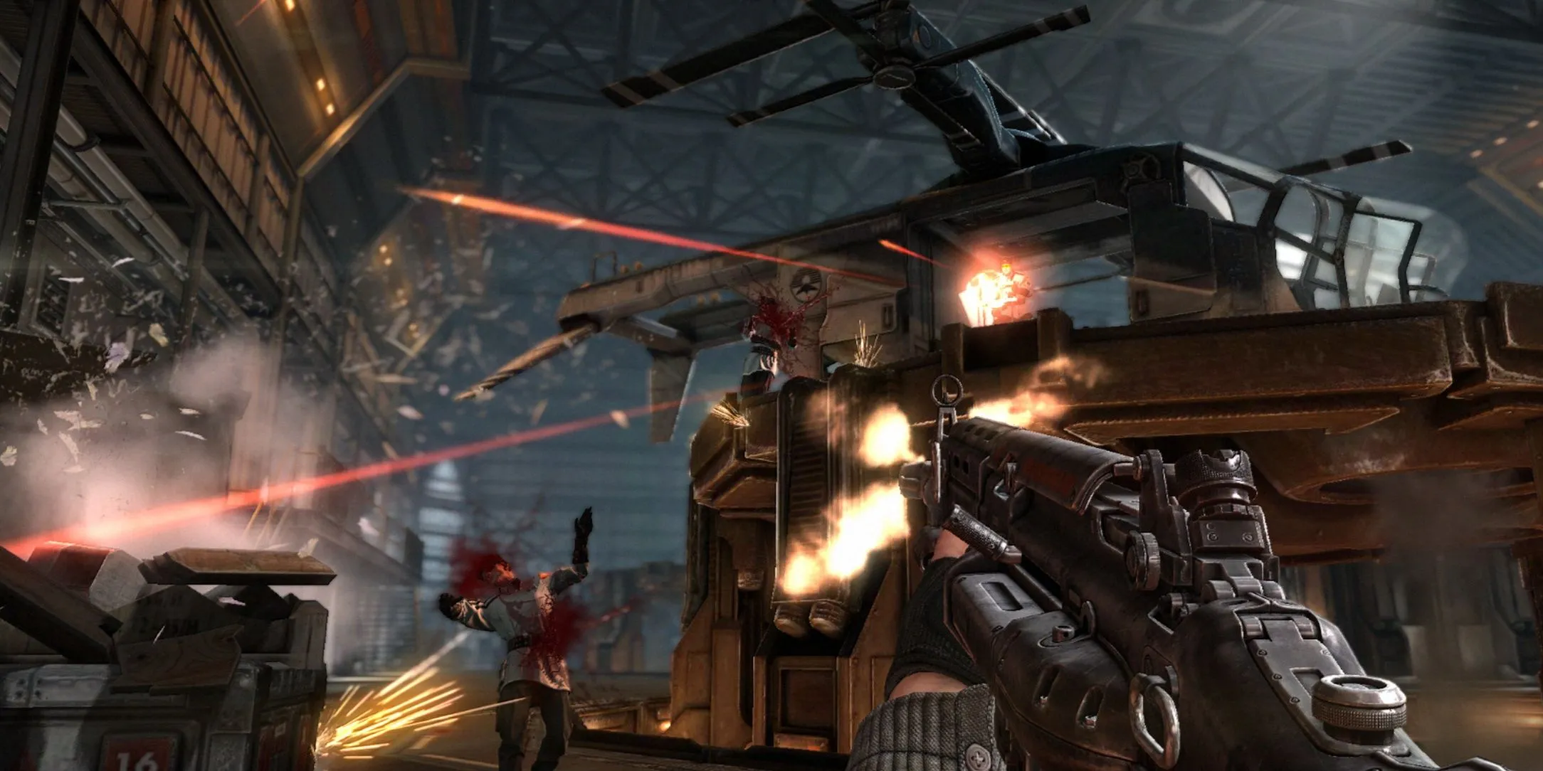 BJ Blazkowicz bắn súng vào lính Đức Quốc Xã trong game Wolfenstein: The New Order