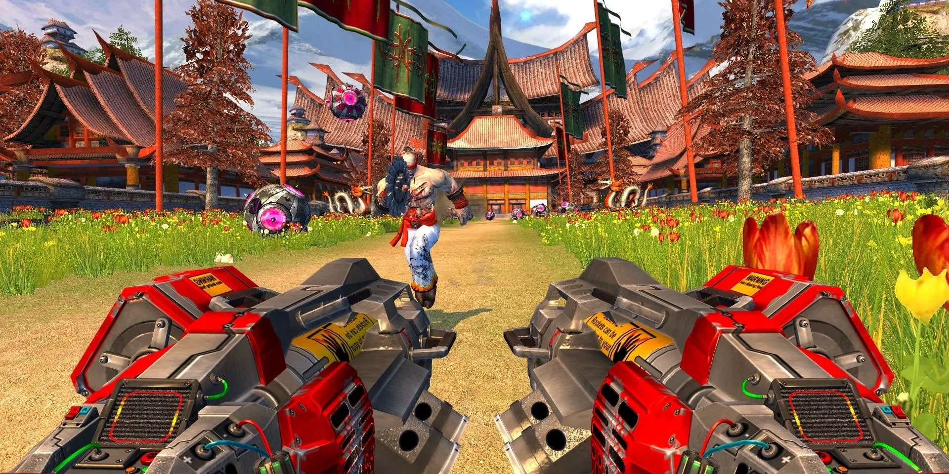 Cầm song súng phóng lựu trong game Serious Sam 2, minh họa game bắn súng FPS