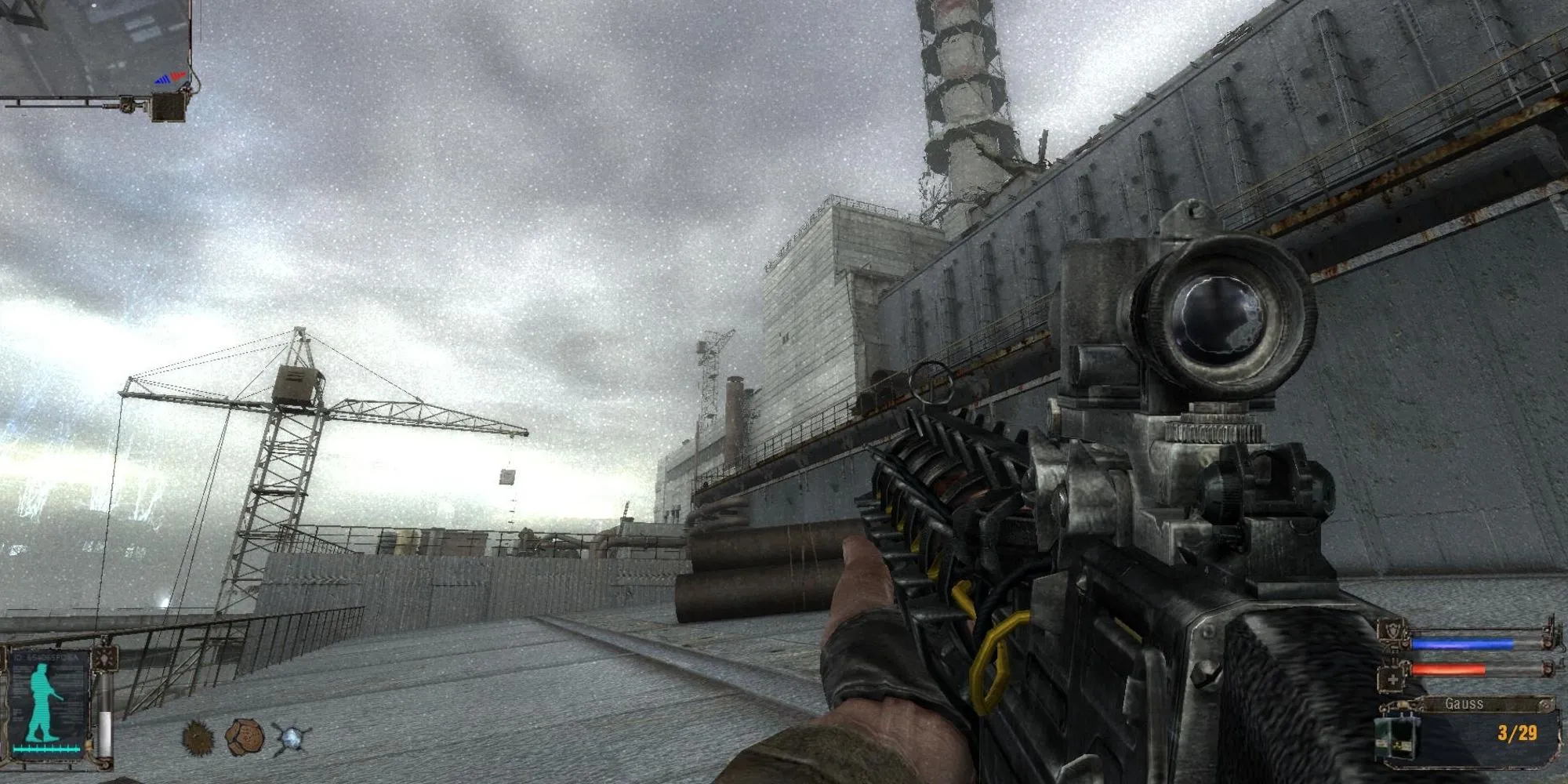 Cảnh từ game sinh tồn kinh dị FPS Stalker Chernobyl nhìn ra Vùng Cấm Chornobyl