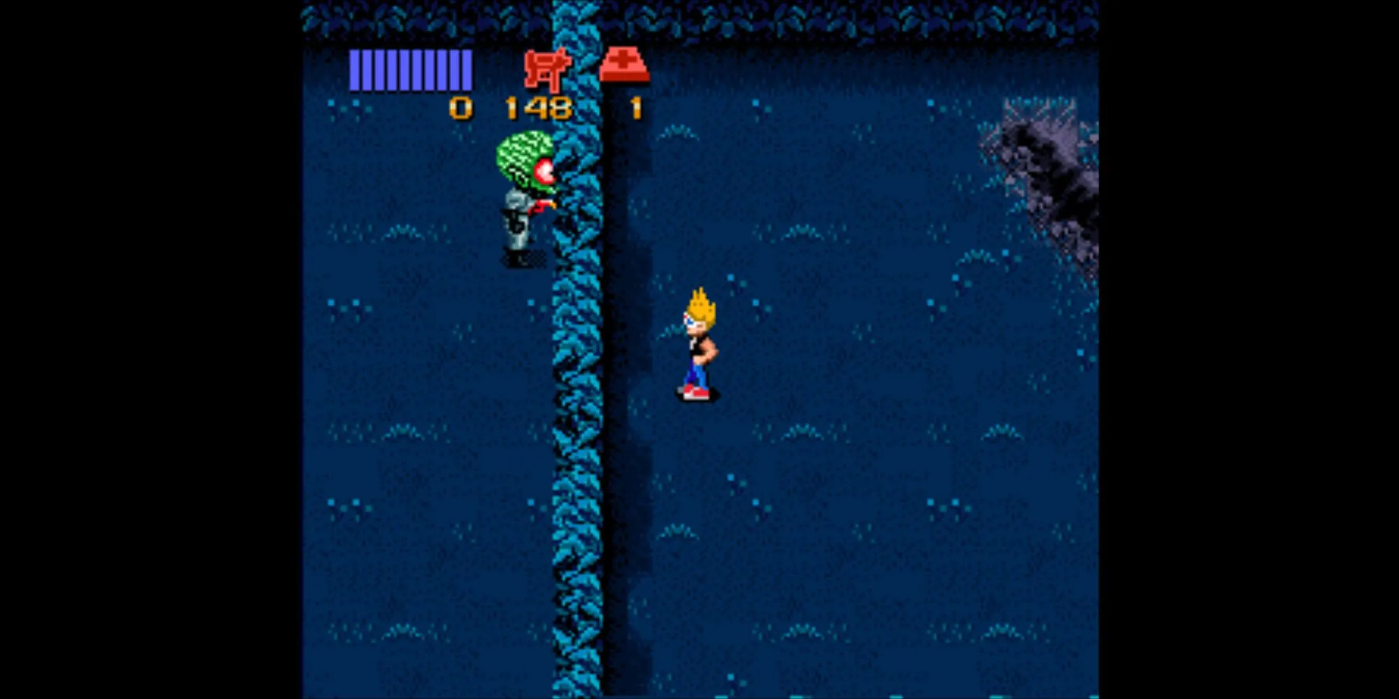 Game Zombies Ate My Neighbors trên SNES - Cảnh chiến đấu với quái vật