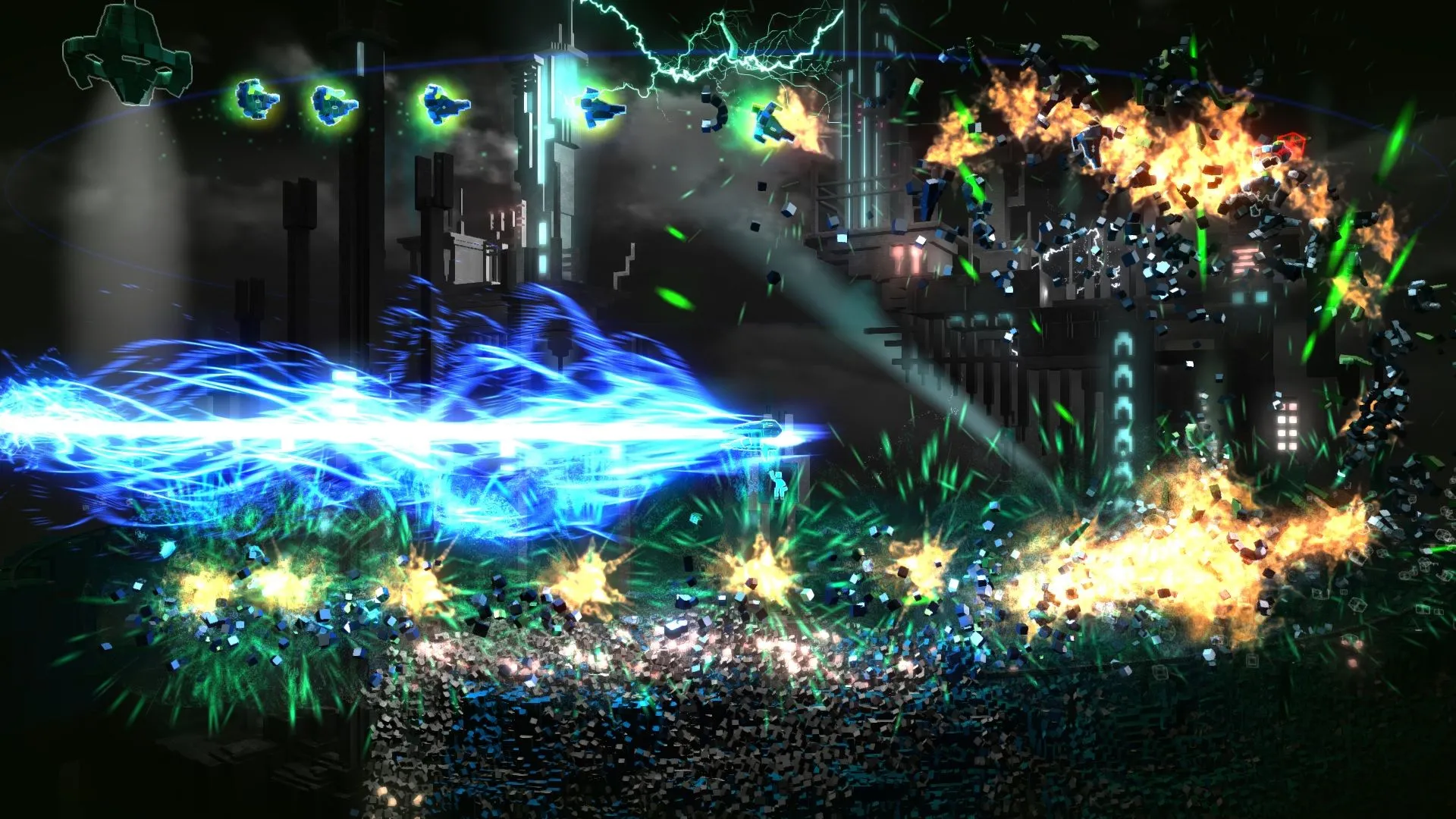 Màn hình rực rỡ với đạn trong Resogun, game bắn súng bullet-hell co-op đã mở màn cho PS4 trên PS Plus.