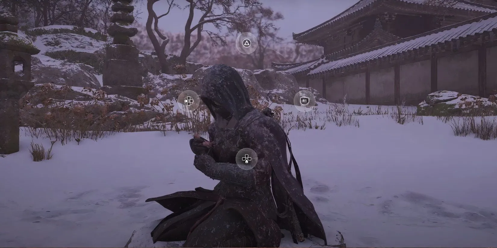 Mini-game chiêm nghiệm Kuji-Kiri với các nút cần nhấn trong Assassin's Creed Shadows