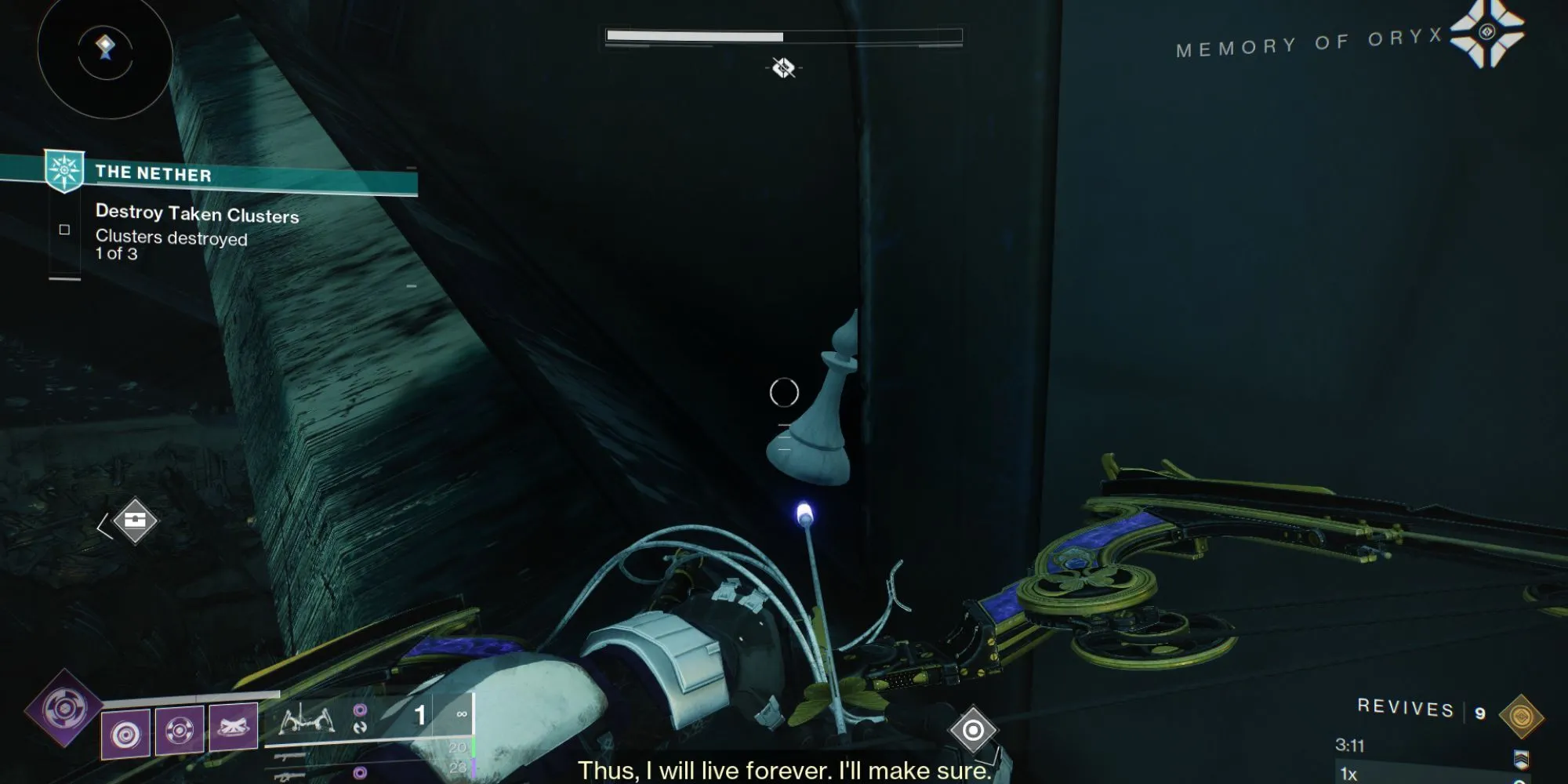 Quân cờ bí ẩn Destiny 2 ẩn trong ngách trên gờ tàu Skyburner rơi ở cuối Mausoleum The Nether.
