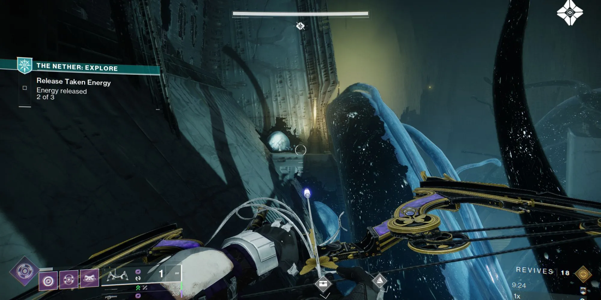 Quân cờ bí ẩn Destiny 2 đặt gần xúc tu ở phía trên, gần gờ đá trong khu vực The Founts The Nether.