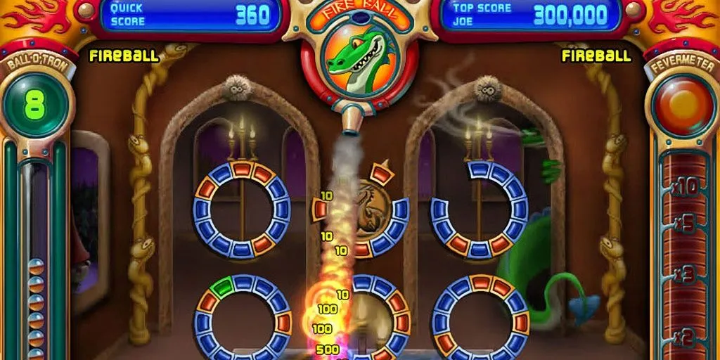 Sử dụng quả cầu lửa trong game Peggle Deluxe, minh họa game giải đố thư giãn