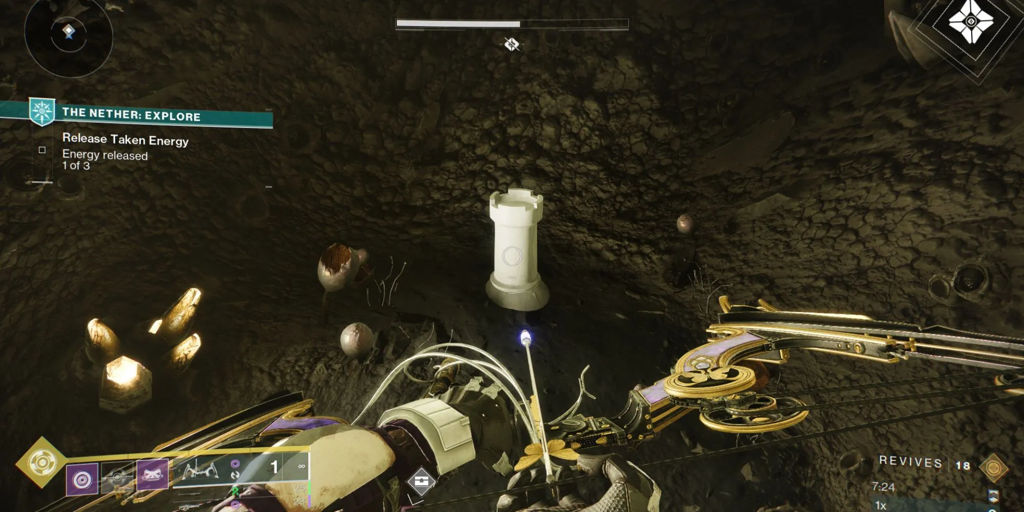 Tìm quân cờ bí ẩn Destiny 2 trong ngách có rương kho báu trên trần ở khu vực The Founts The Nether.