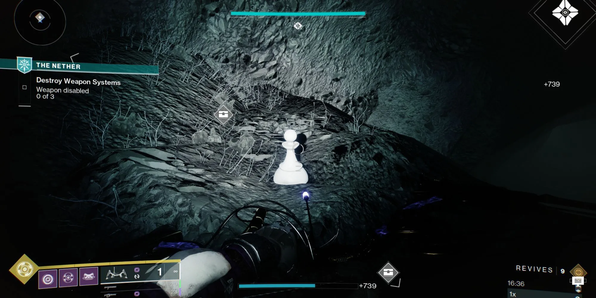 Vị trí quân cờ bí ẩn Destiny 2 bên trong căn phòng nhỏ có lỗ chui, trên đoạn dốc ở Hall of Souls The Nether.