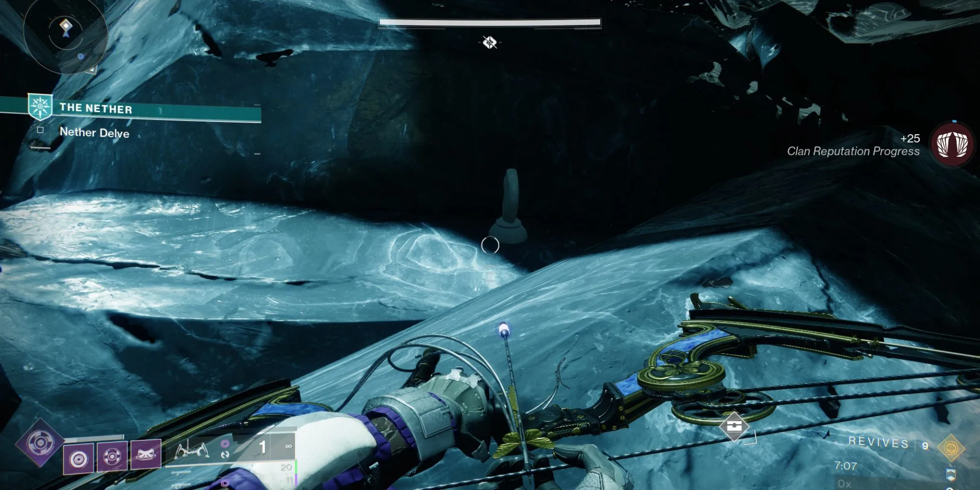 Vị trí quân cờ bí ẩn Destiny 2 ở cuối khu vực arena, nơi đấu boss Taken Ogre trong Mausoleum The Nether.