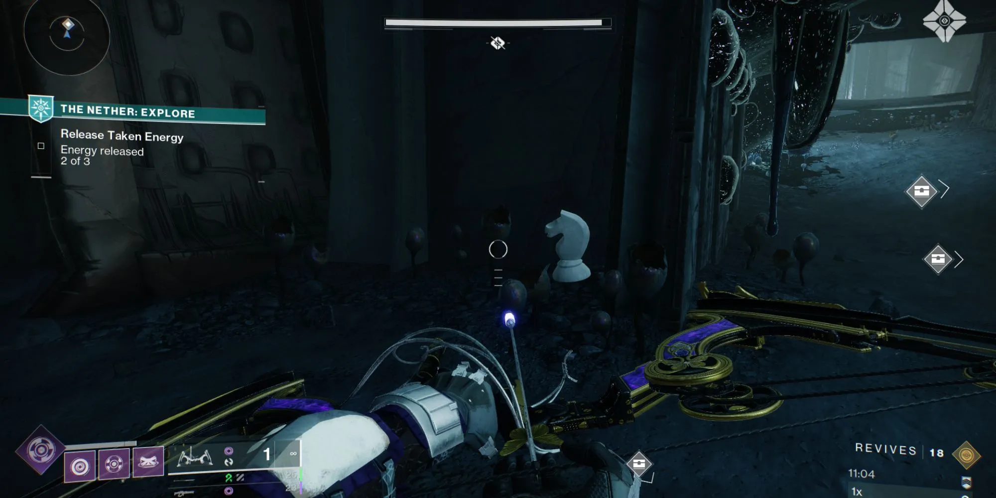 Vị trí quân cờ bí ẩn Destiny 2 ở tầng dưới bên trái, gần khung cửa trong khu vực The Founts The Nether.