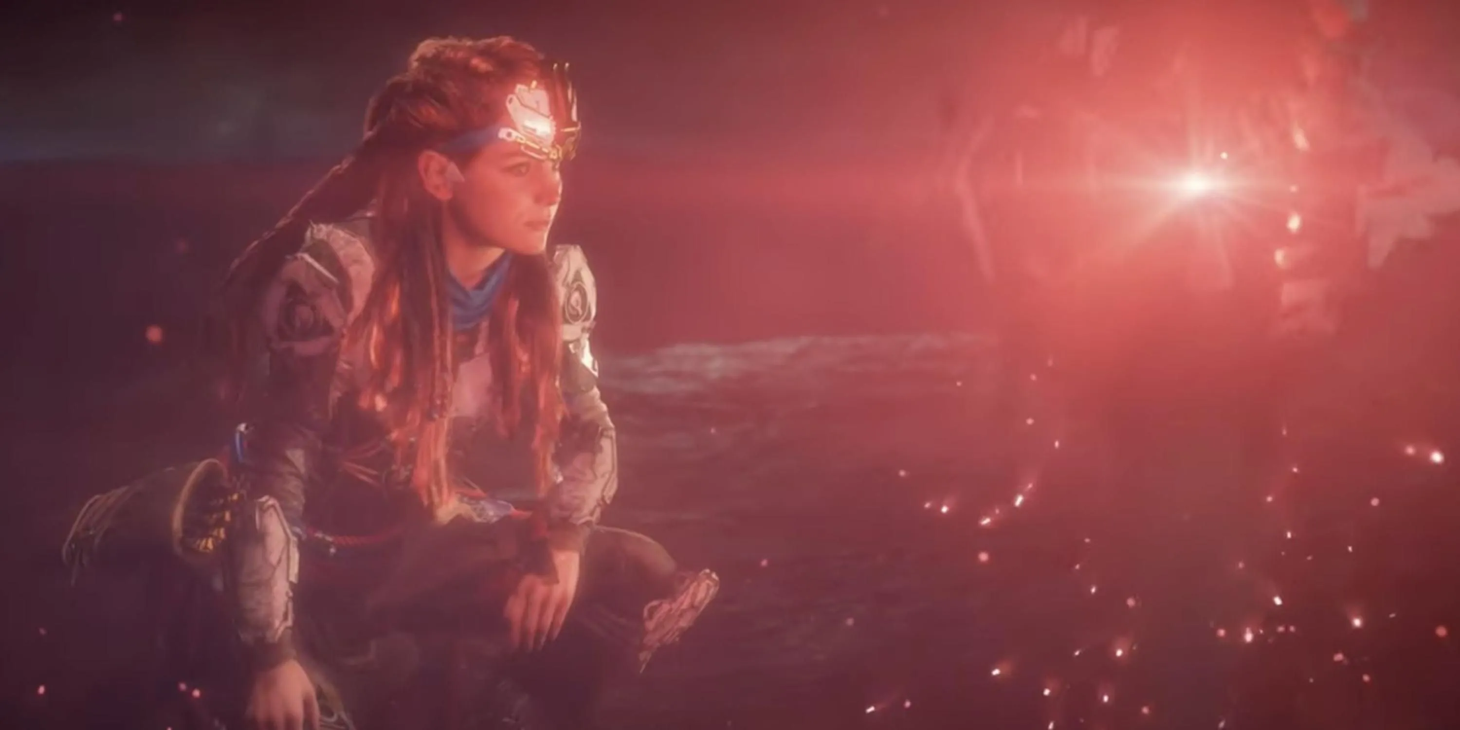 Aloy đối thoại với HADES, một trong những hệ thống AI phụ của GAIA, trong Horizon Zero Dawn