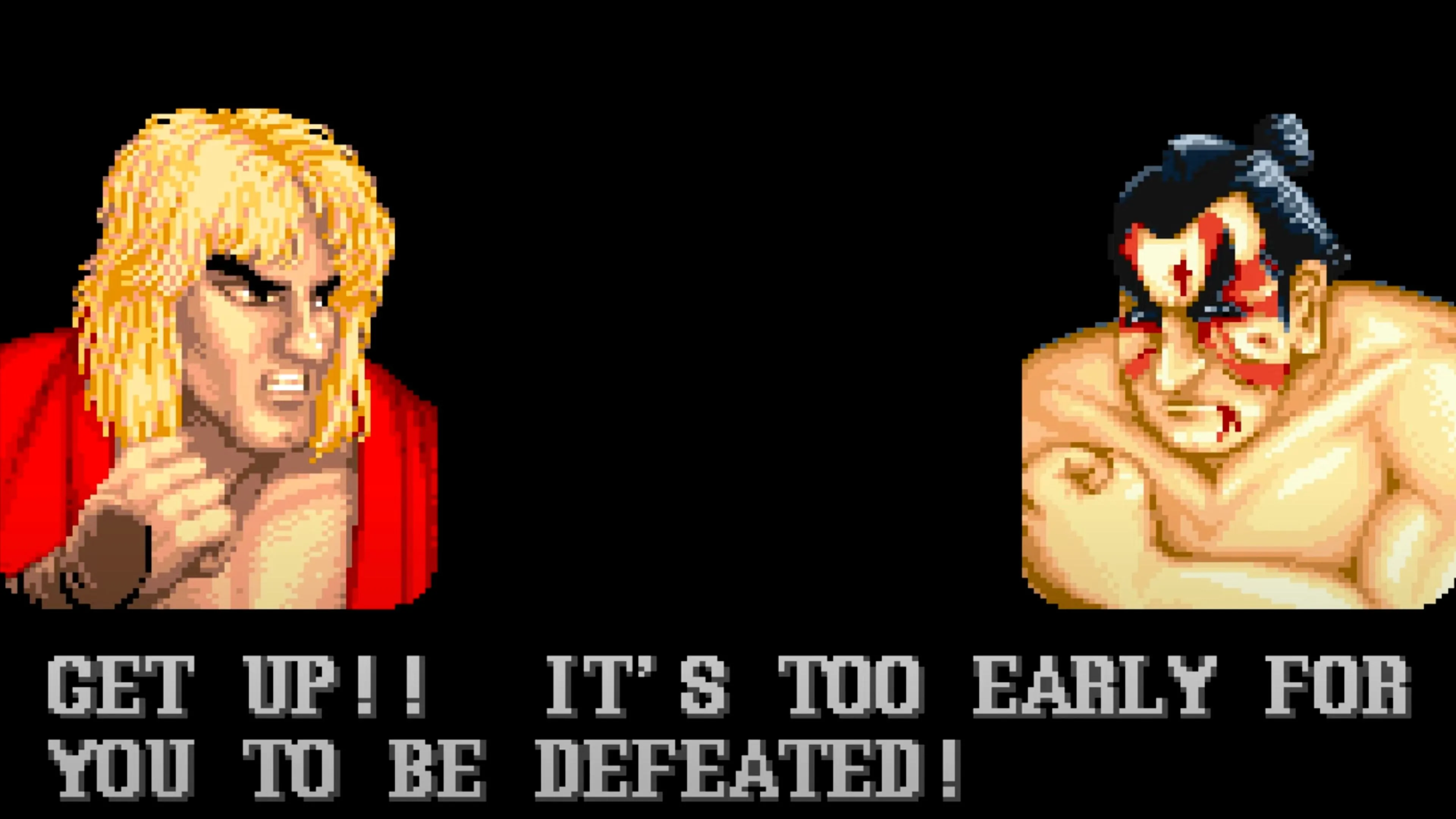 Ảnh chụp màn hình trận đấu căng thẳng trong Street Fighter 2, tựa game đối kháng kinh điển.