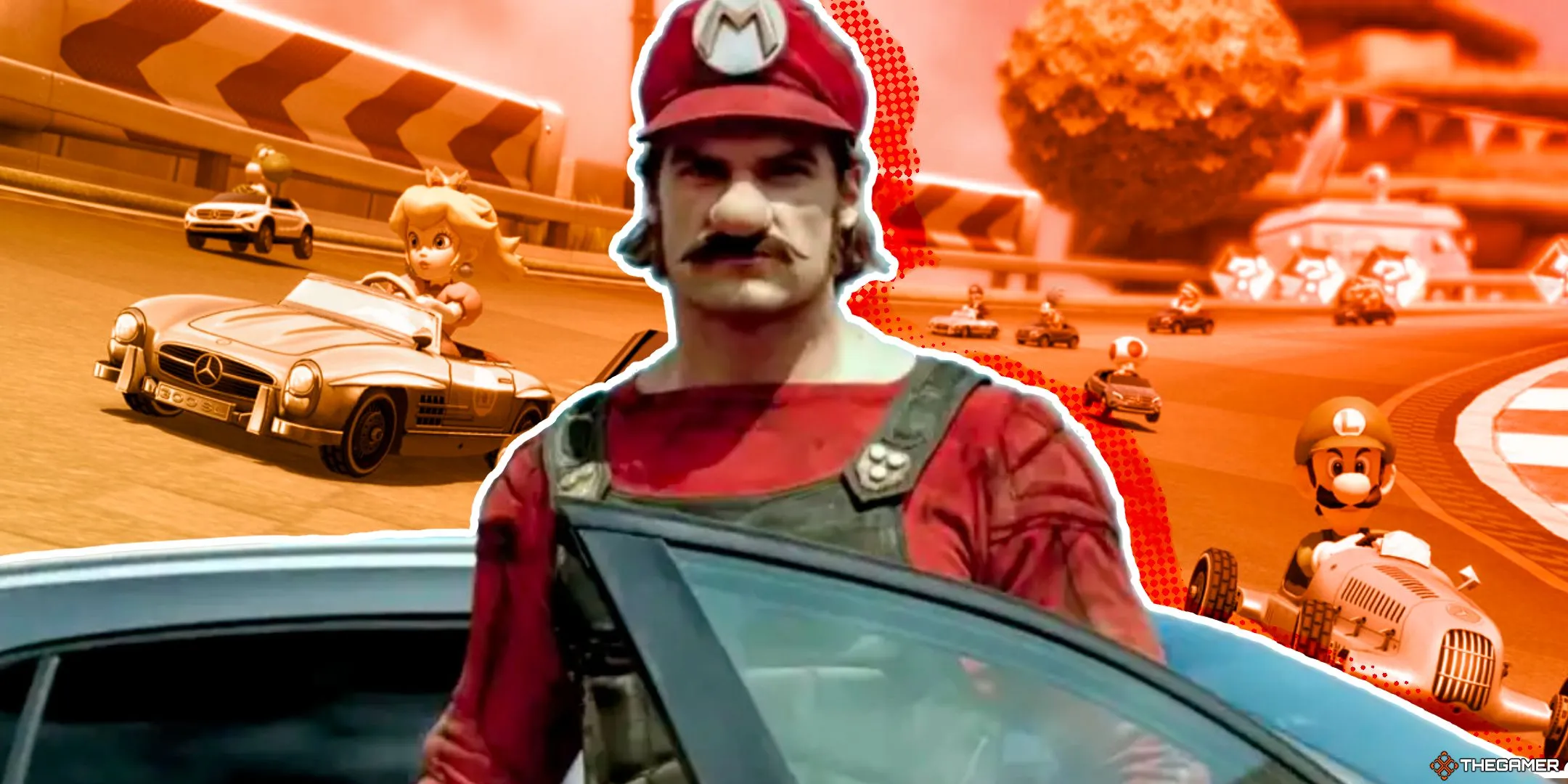 Ảnh minh họa sự khác biệt giữa thực tế và cơ chế đua xe arcade của Mario Kart