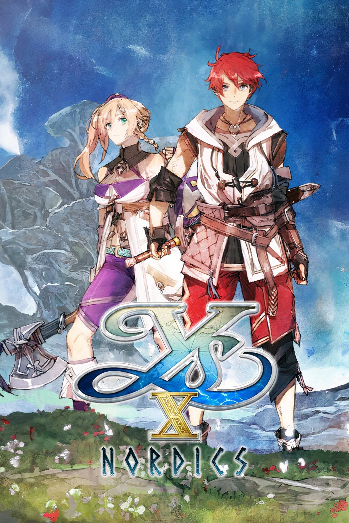 Ảnh tổng hợp artwork và screenshot từ Ys 10 Nordics, thể hiện Adol Christin và các nhân vật khác trong bối cảnh phiêu lưu trên biển