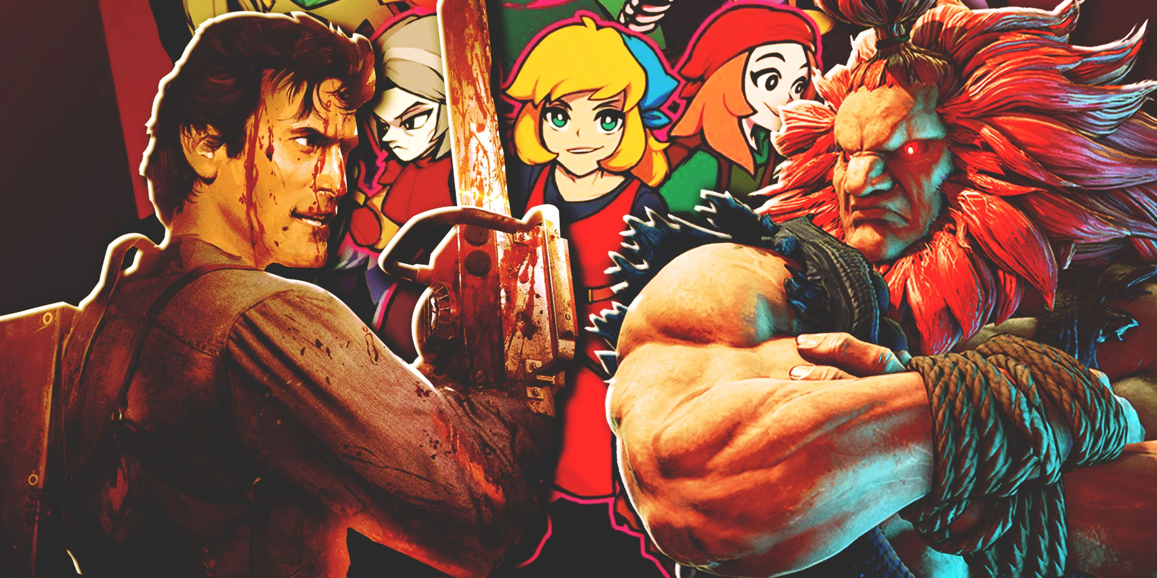 Ash Williams và Akuma, cùng poster Crypt of The NecroDancer, minh họa cho thử thách game