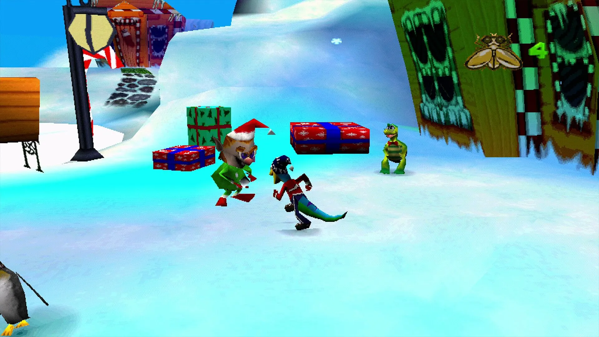 Cảnh Gex thực hiện cú đá xoay vòng trong Gex: Enter the Gecko, minh họa gameplay 3D năng động.