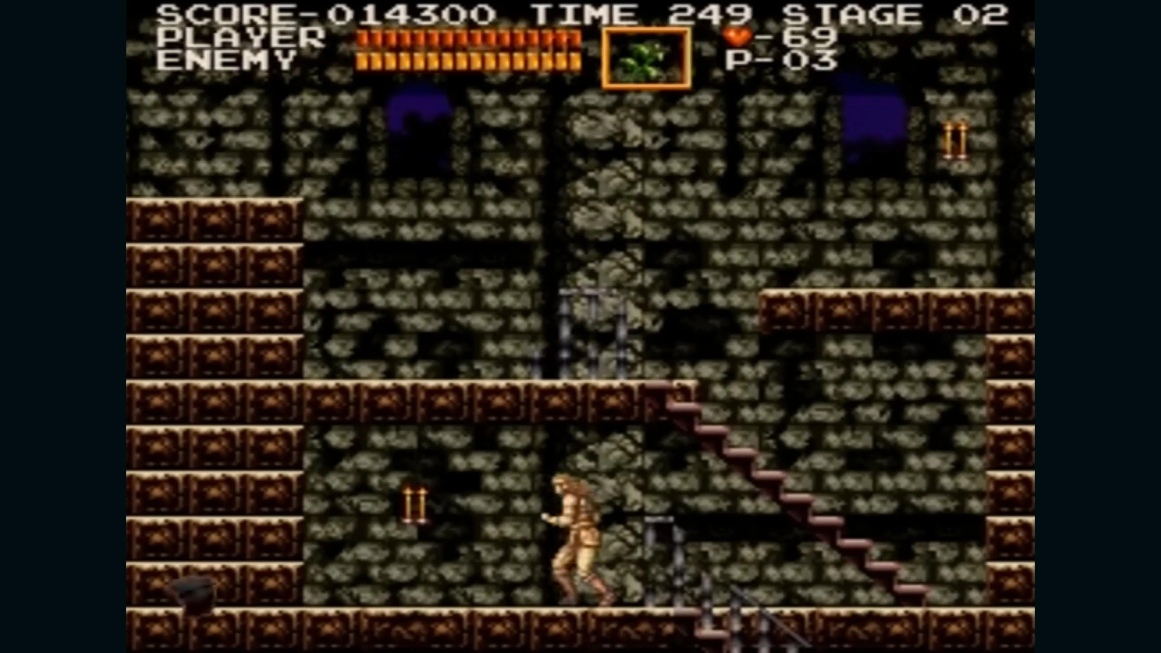 Cảnh trong game Castlevania Chronicles với nhân vật chính đang đối mặt với kẻ thù trong một lâu đài
