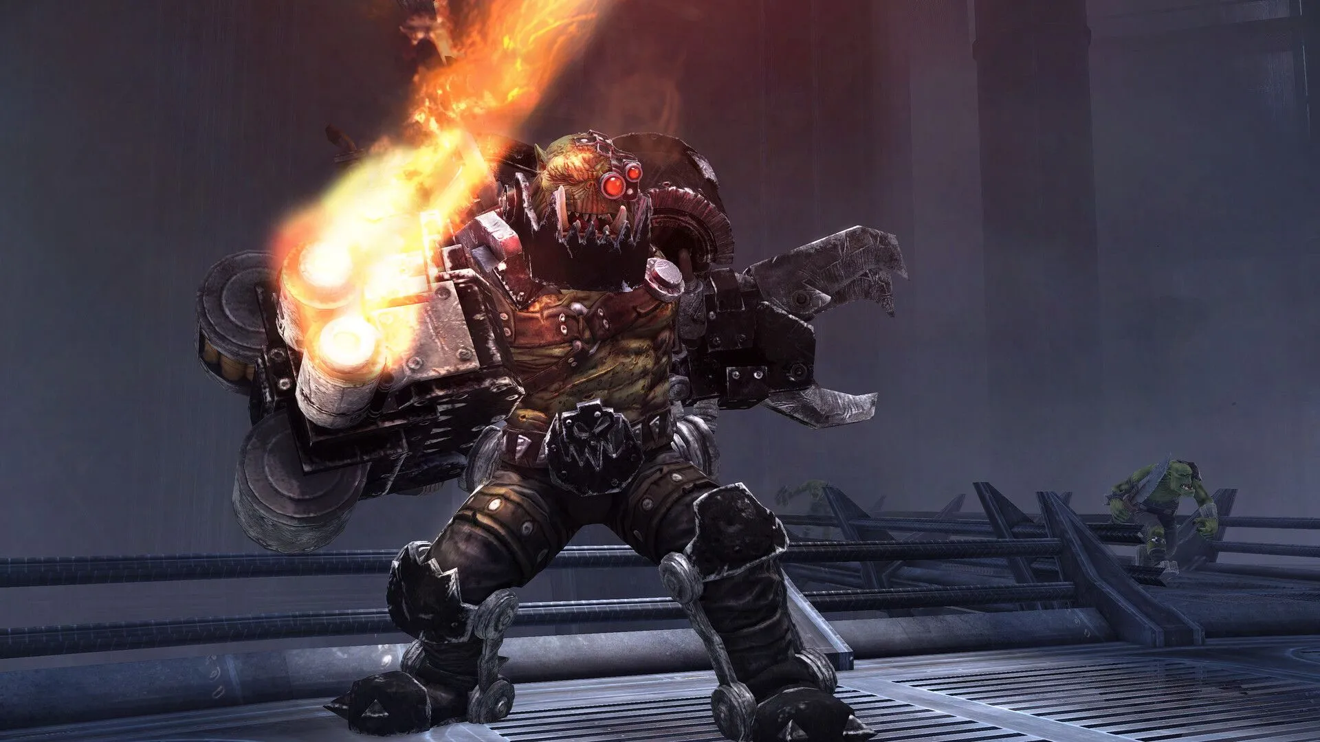 Captain Titus sử dụng Bolter, trang bị đặc trưng của Space Marine, trong một pha hành động căng thẳng đầy khói lửa