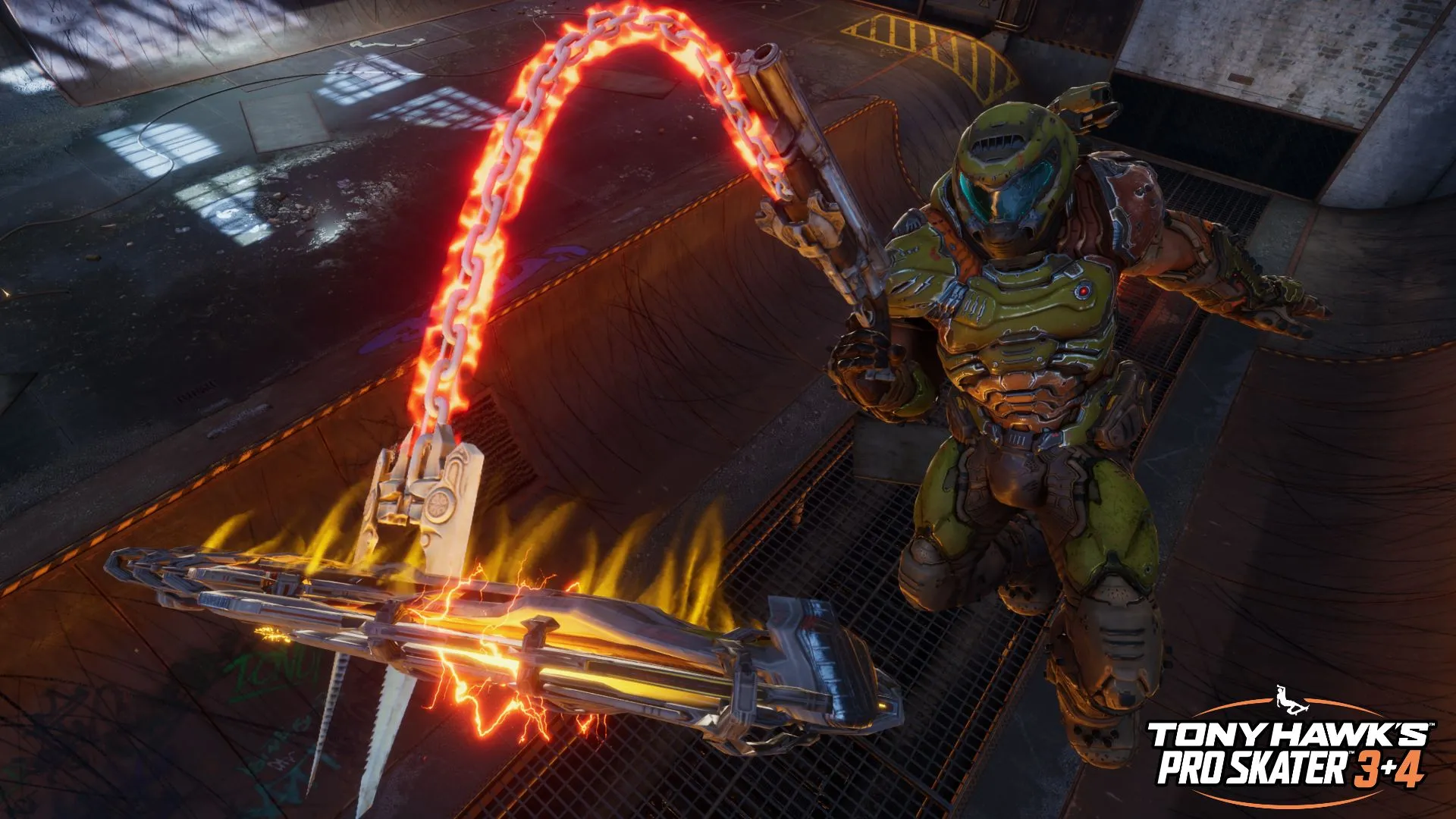 Doom Slayer trượt ván trong màn Foundry của Tony Hawk's Pro Skater 3+4 Remaster