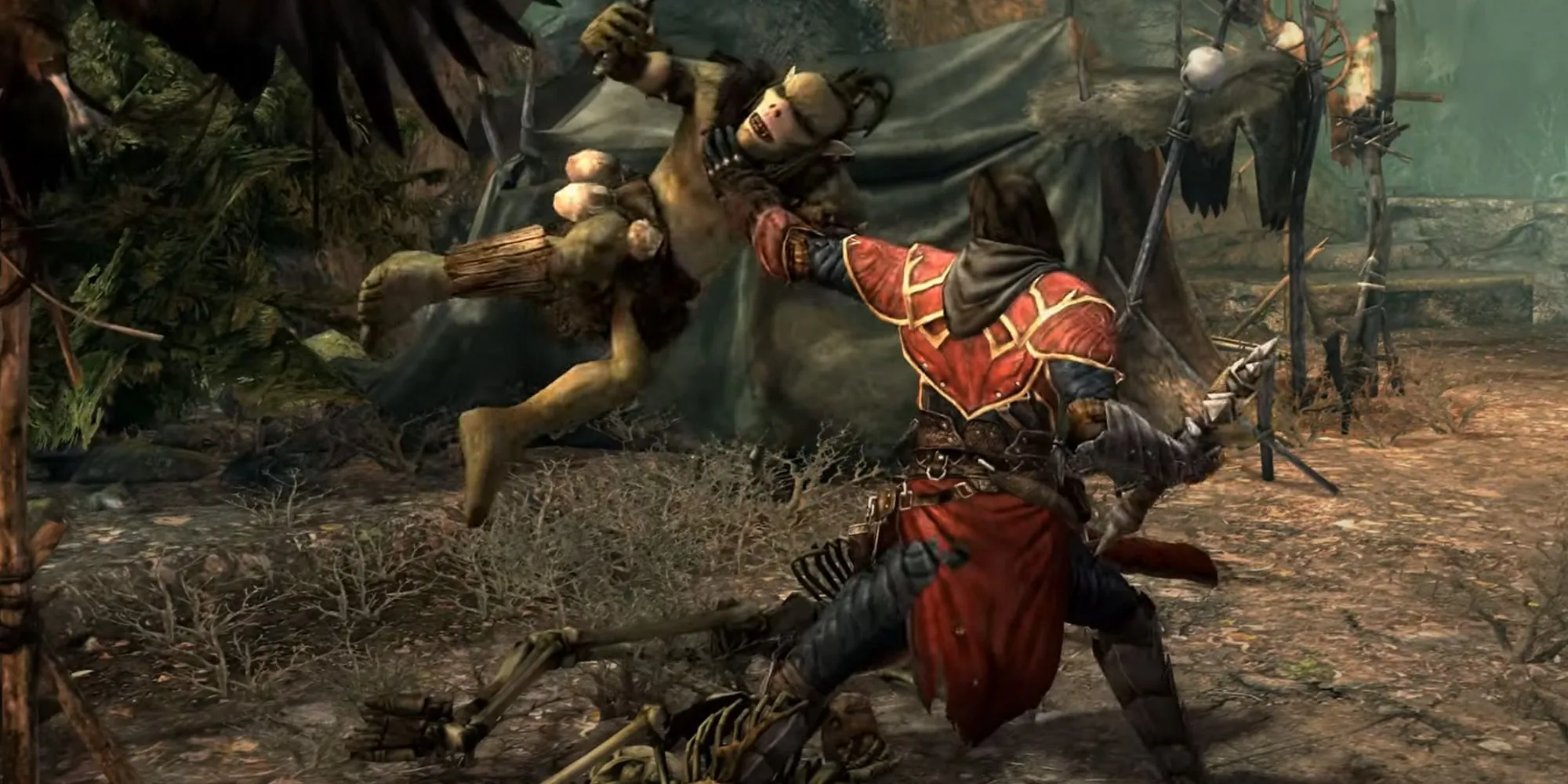 Gabriel Belmont chiến đấu với Goblin trong Castlevania: Lords of Shadow, một tựa game hành động pha phiêu lưu.