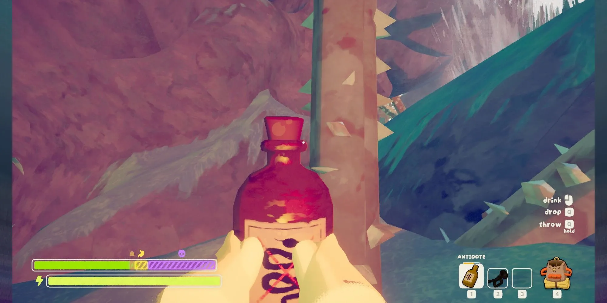 Game thủ cầm Antidote và đối diện với dây gai độc trong PEAK