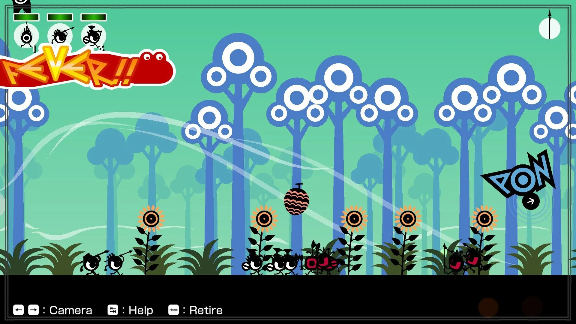 Game thủ điều khiển đội quân Patapon tấn công kẻ thù trong Patapon 1+2 Replay