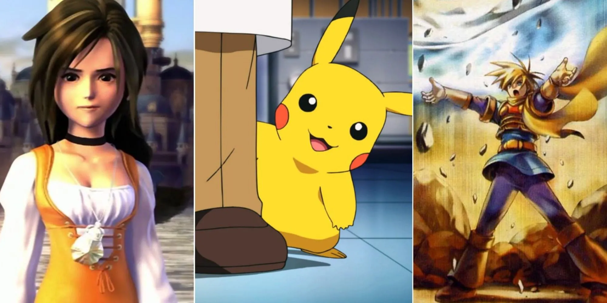 Garnet từ Final Fantasy 9, Pikachu từ Pokemon và Isaac từ Golden Sun, đại diện cho những huyền thoại JRPG
