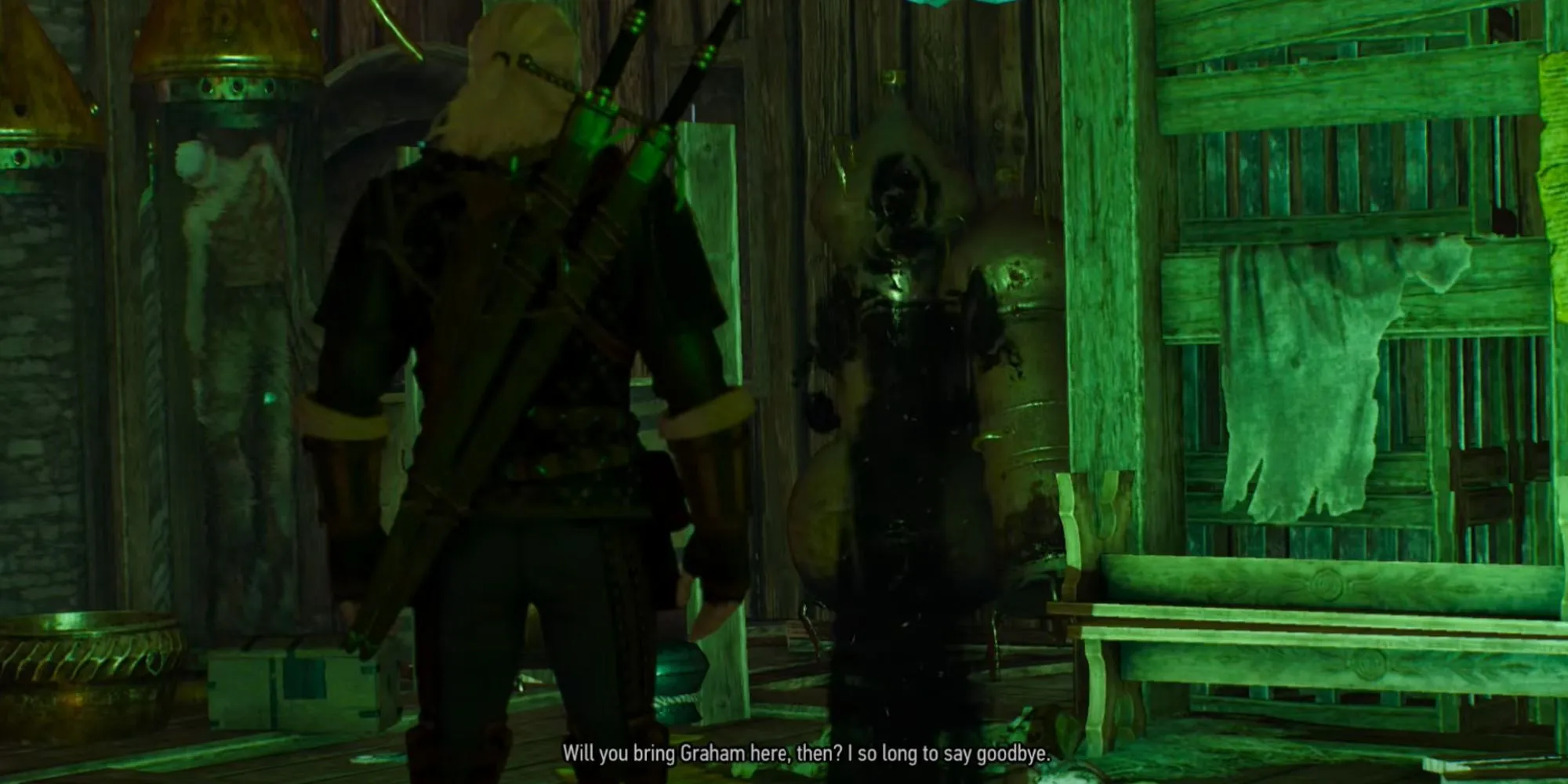 Geralt đang trò chuyện với Annabelle trong The Witcher 3, minh họa nhiệm vụ phụ thú vị