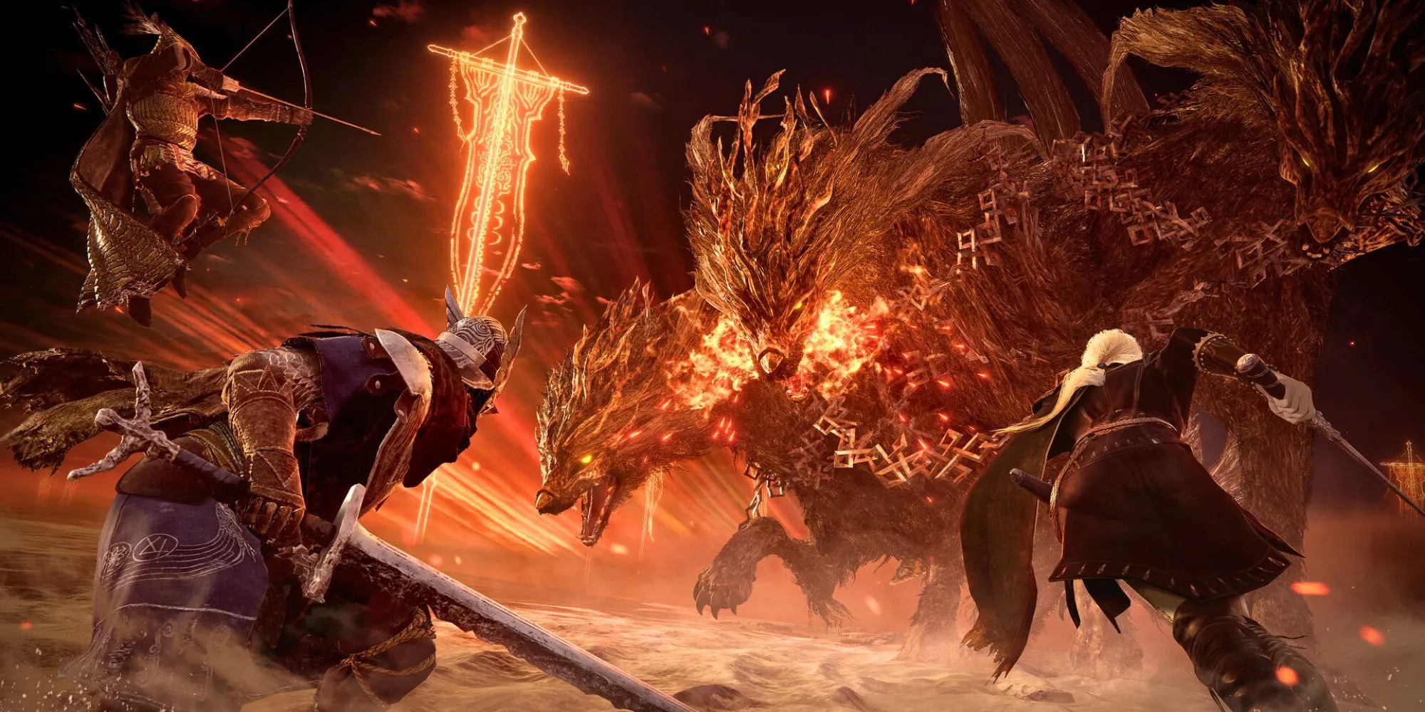 Gladius, Beast of Night, Nightlord đầu tiên trong Elden Ring Nightreign, với hình dáng Cerberus ba đầu, biểu tượng của thử thách ban đầu.