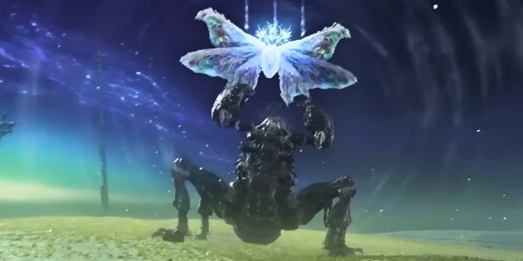 Gnoster, Wisdom of Night trong trạng thái tách biệt (moth và scorpion) trong Elden Ring Nightreign, minh họa cơ chế song đấu.