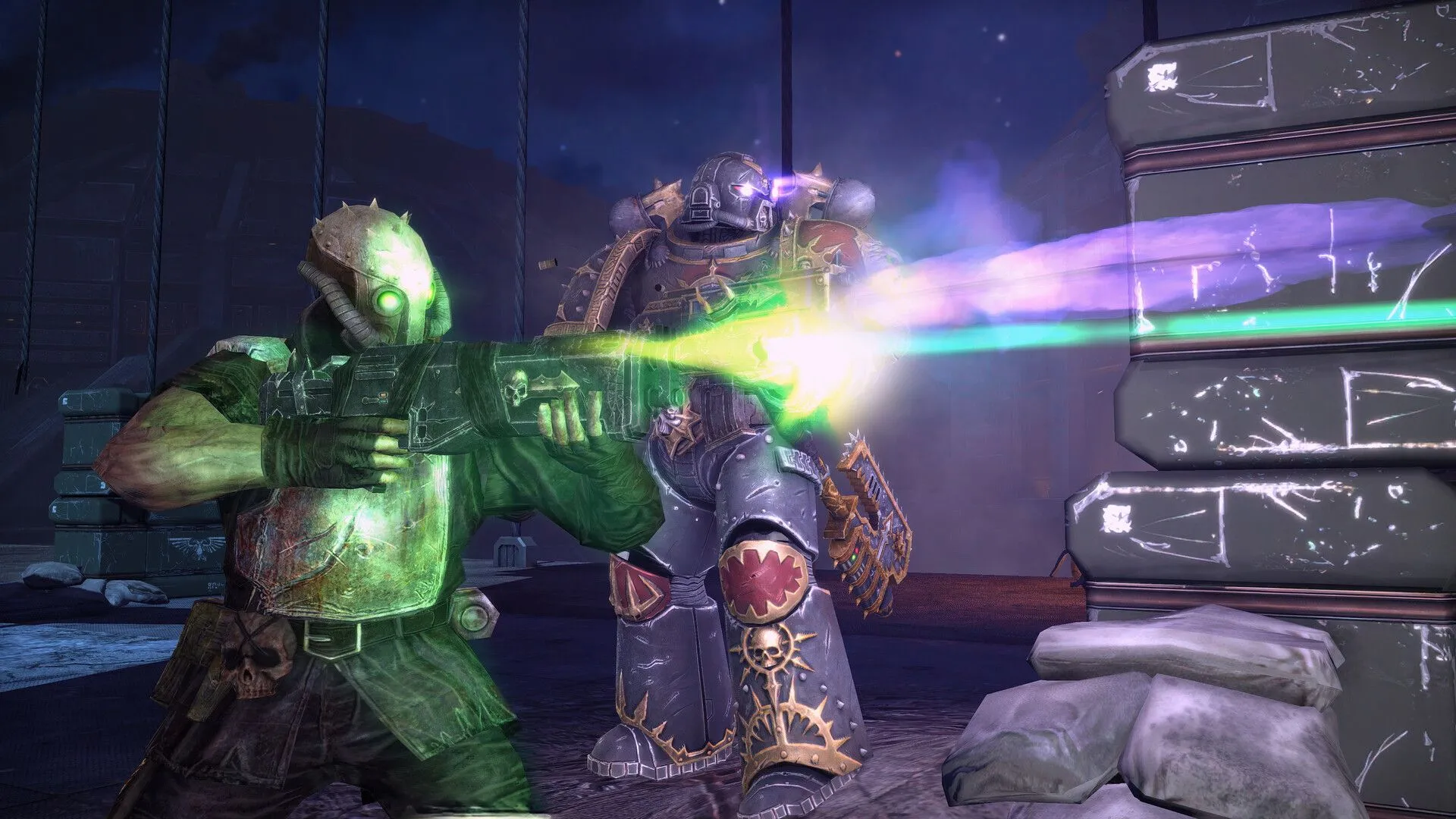 Góc nhìn cận cảnh bộ giáp và vũ khí của Space Marine trong game