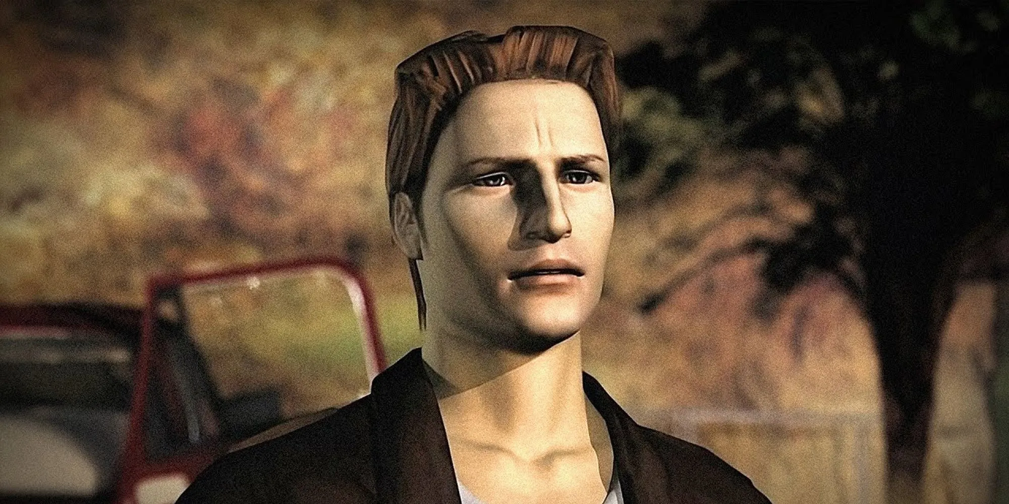 Harry Mason đứng bên ngoài chiếc xe bị tai nạn trong Silent Hill