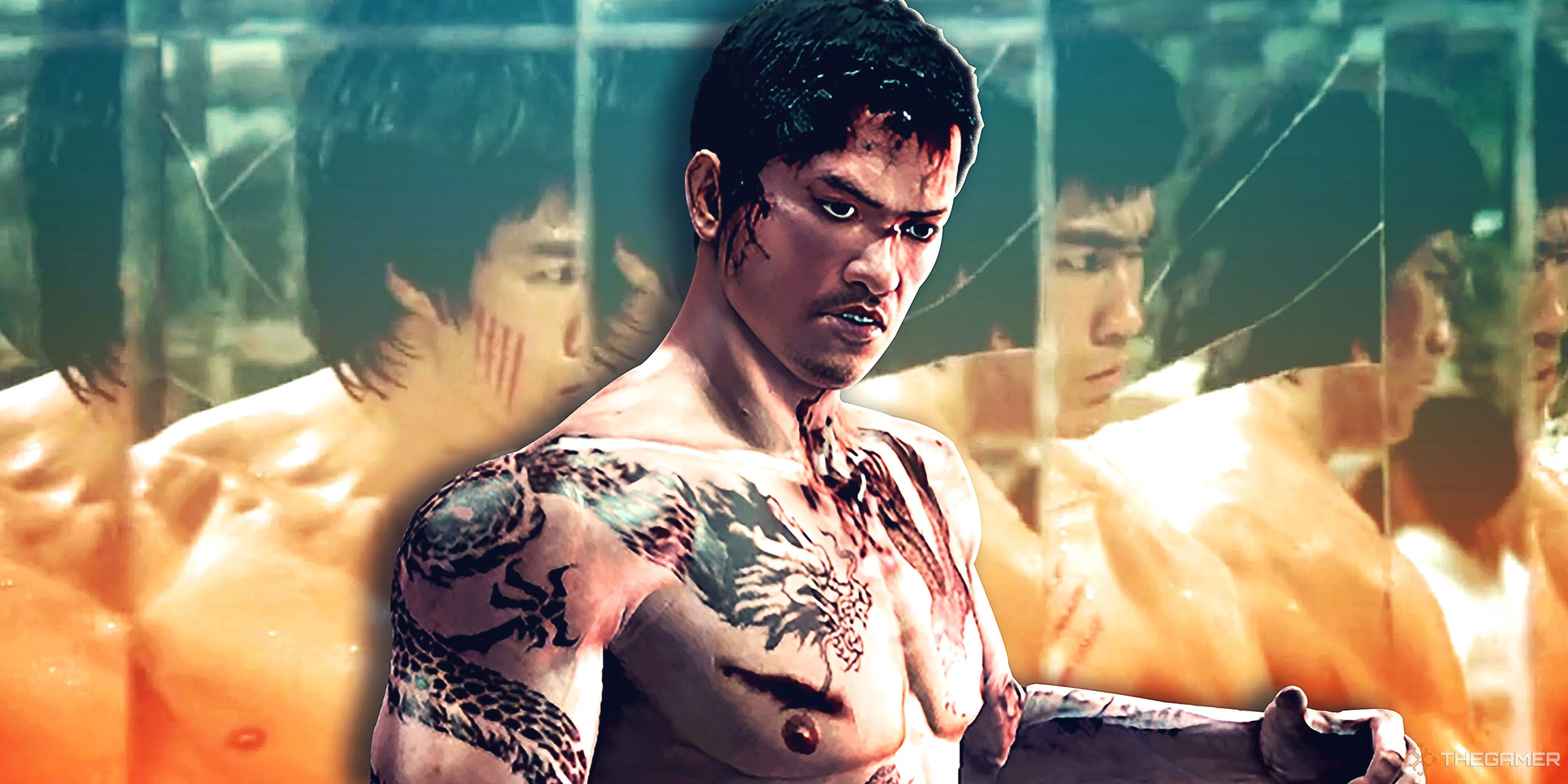 Hình ảnh collage so sánh game Sleeping Dogs: The Zodiac Tournament với phim Enter The Dragon, minh họa cho các nhiệm vụ game lấy cảm hứng từ phim kinh điển.