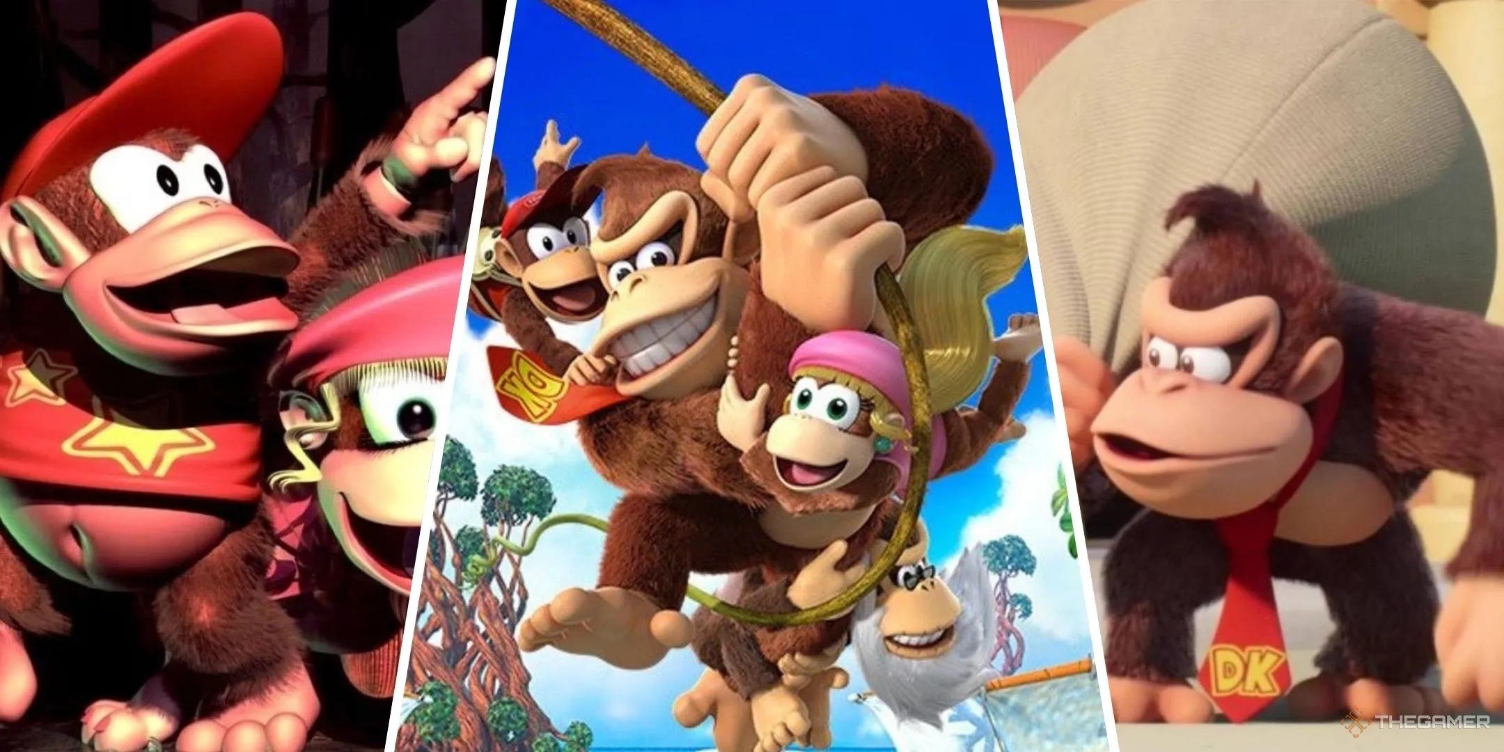 Hình ảnh nổi bật tổng hợp các tựa game Donkey Kong Country 2, Tropical Freeze và Mario Vs Donkey Kong
