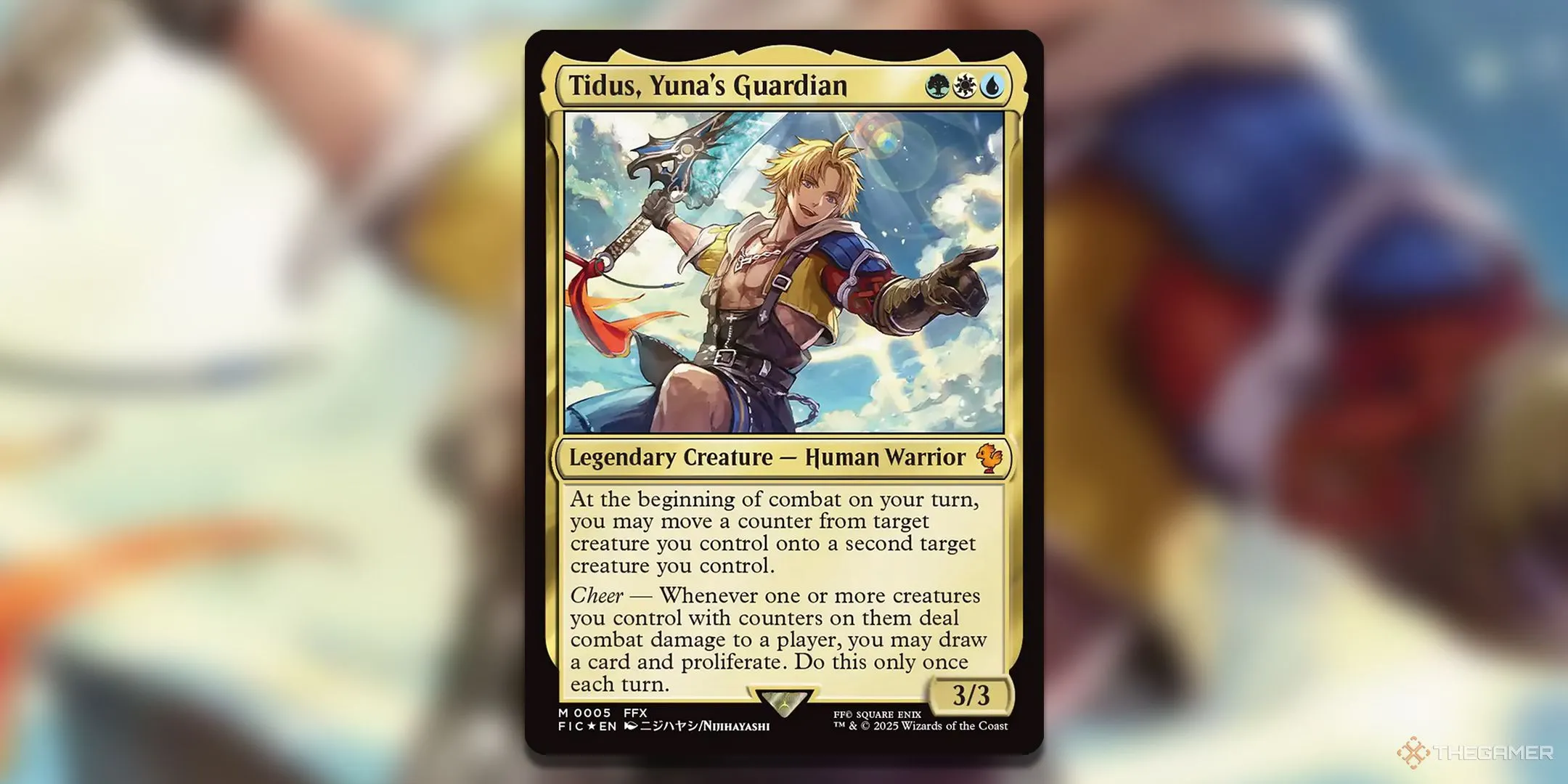 Hình ảnh Tidus và Yuna trong tạo hình thẻ bài Magic: The Gathering, đại diện cho bộ bài Counter Blitz chủ đề Final Fantasy 10.
