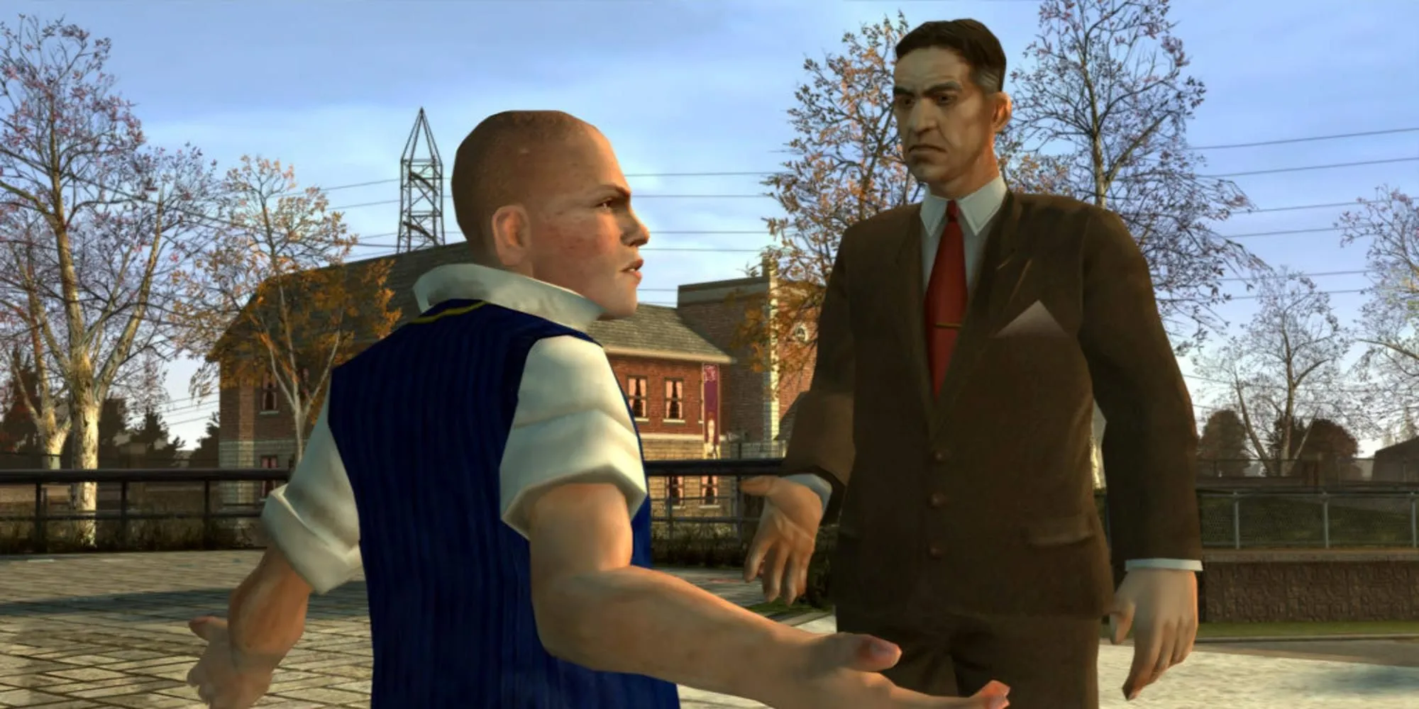 Jimmy Hopkins đứng trước hiệu trưởng của mình trong Bully Scholarship Edition
