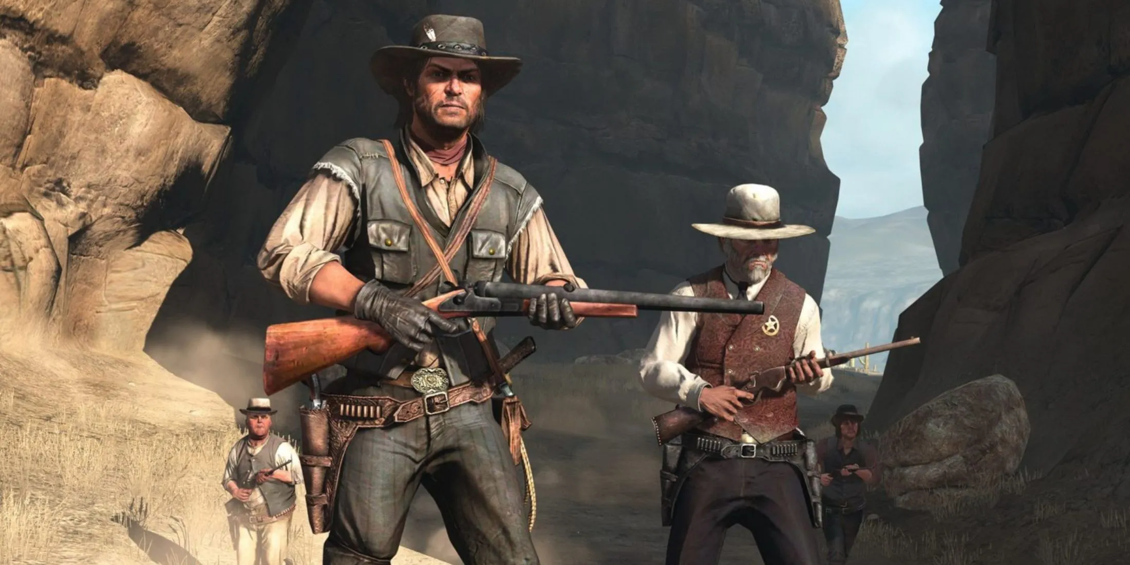 John Marston, nhân vật chính của Red Dead Redemption, trong một pha đấu súng.