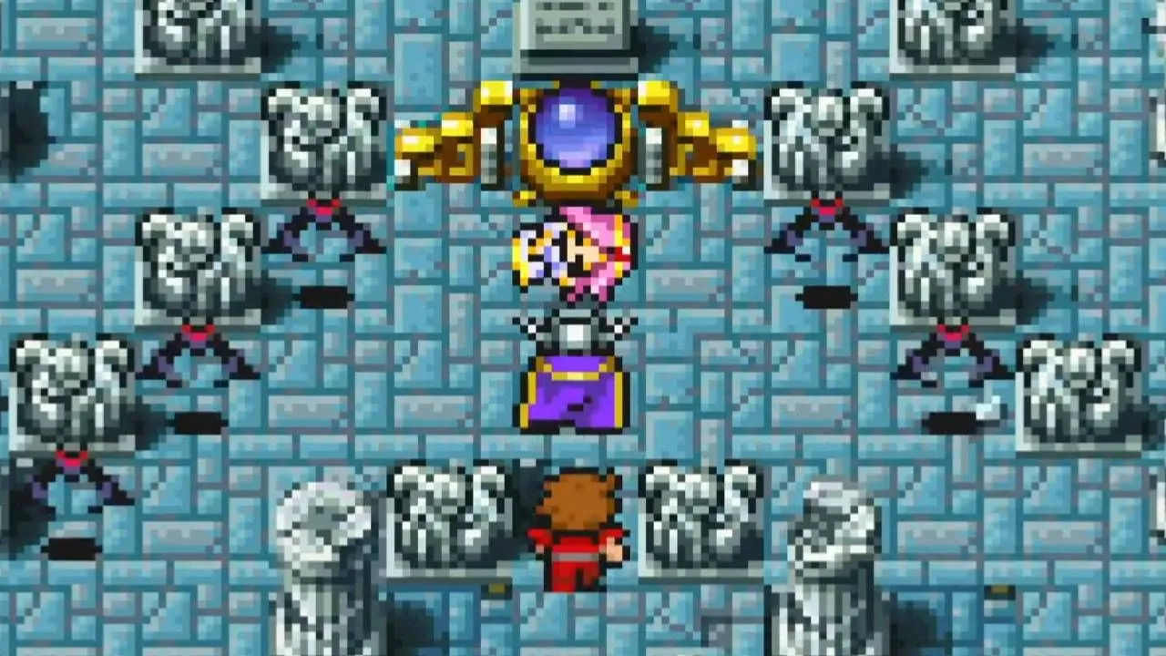 Kẻ phản diện Garland uy hiếp công chúa trong tựa game Final Fantasy đầu tiên, khởi đầu cho vòng lặp thời gian.