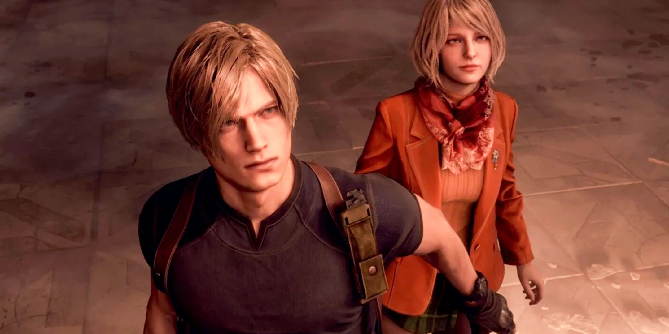 Leon Kennedy giữ Ashley Graham lại trong Resident Evil 4 Remake, khoảnh khắc kịch tính của game kinh dị.