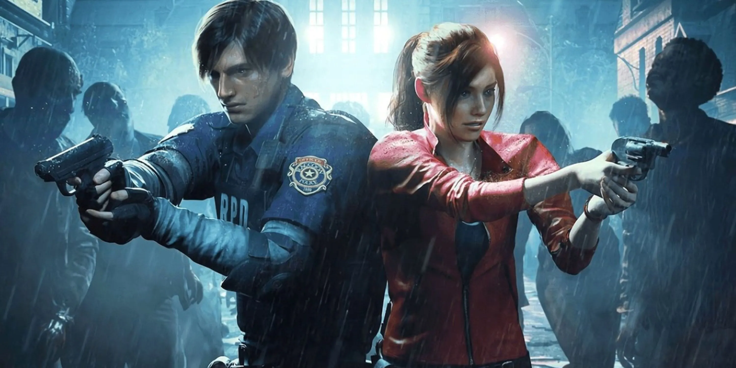 Leon S. Kennedy và Claire Redfield đối mặt zombie trong Resident Evil 2 Remake, hình ảnh biểu tượng của series.