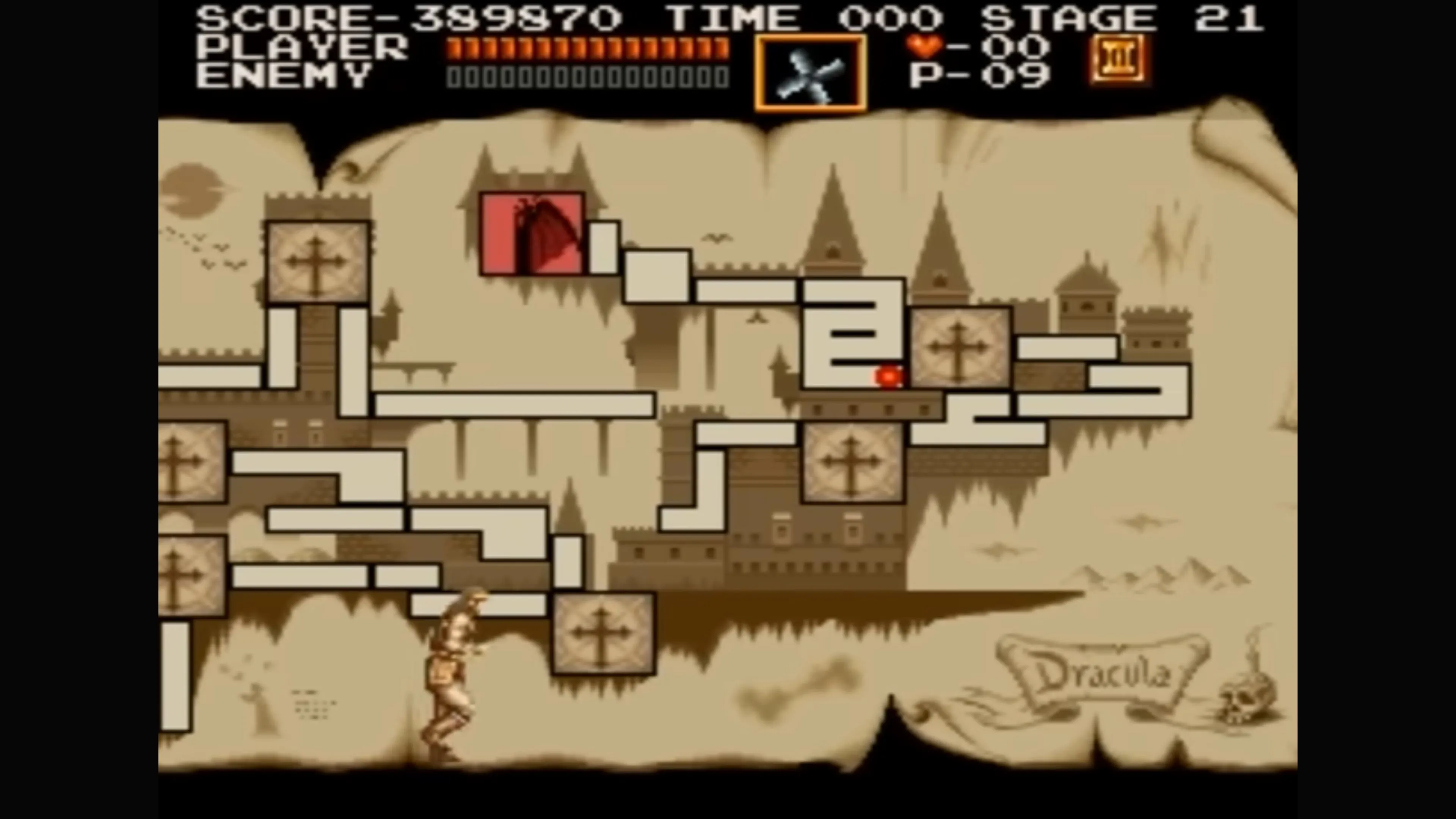 Màn hình gameplay Castlevania Chronicles với chi tiết về các cạm bẫy và kẻ thù trong một dungeon