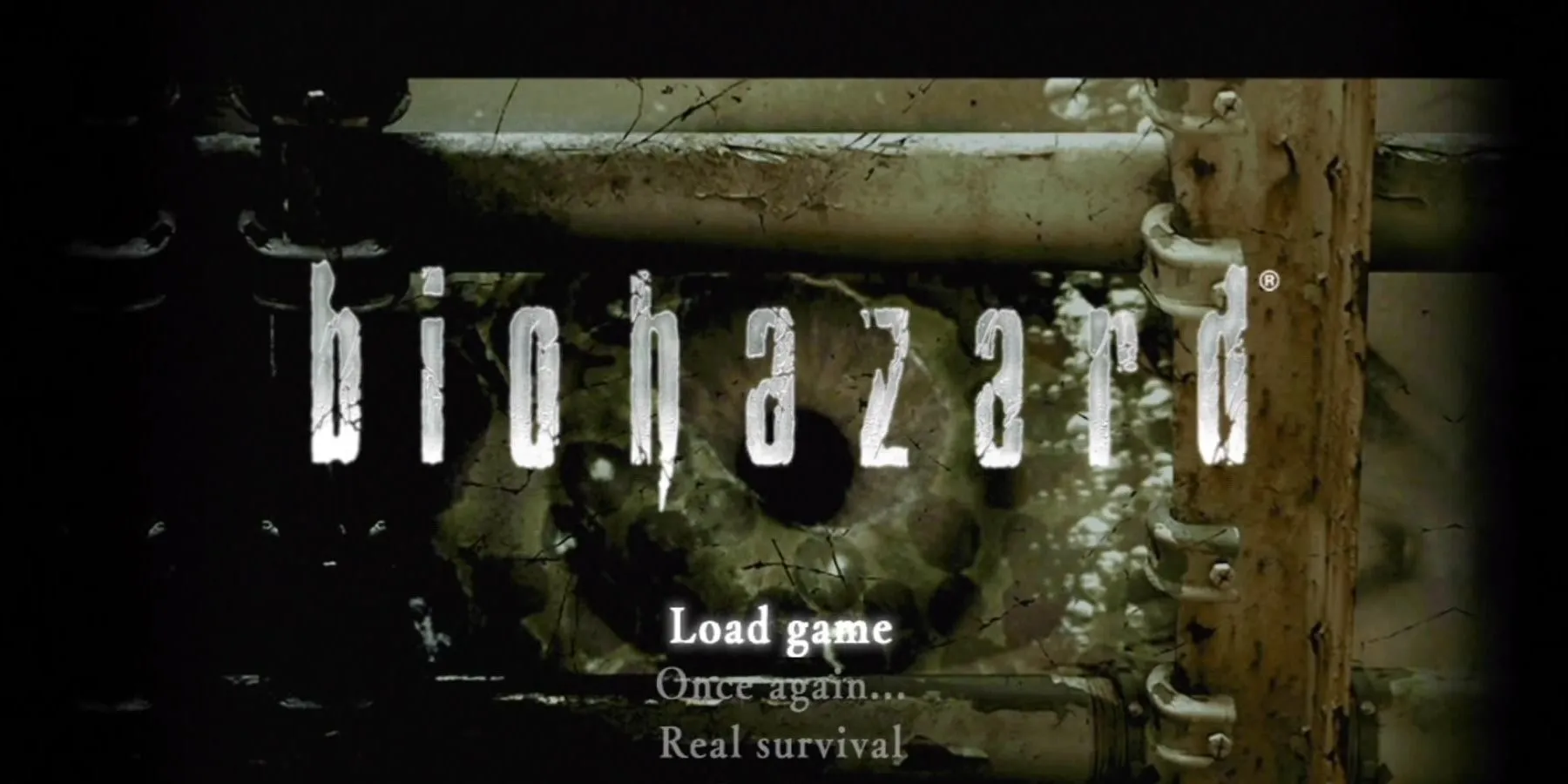 Màn hình tiêu đề Resident Evil HD Remaster, còn được biết đến với tên Biohazard ở Nhật Bản, biểu tượng của dòng game kinh dị sinh tồn