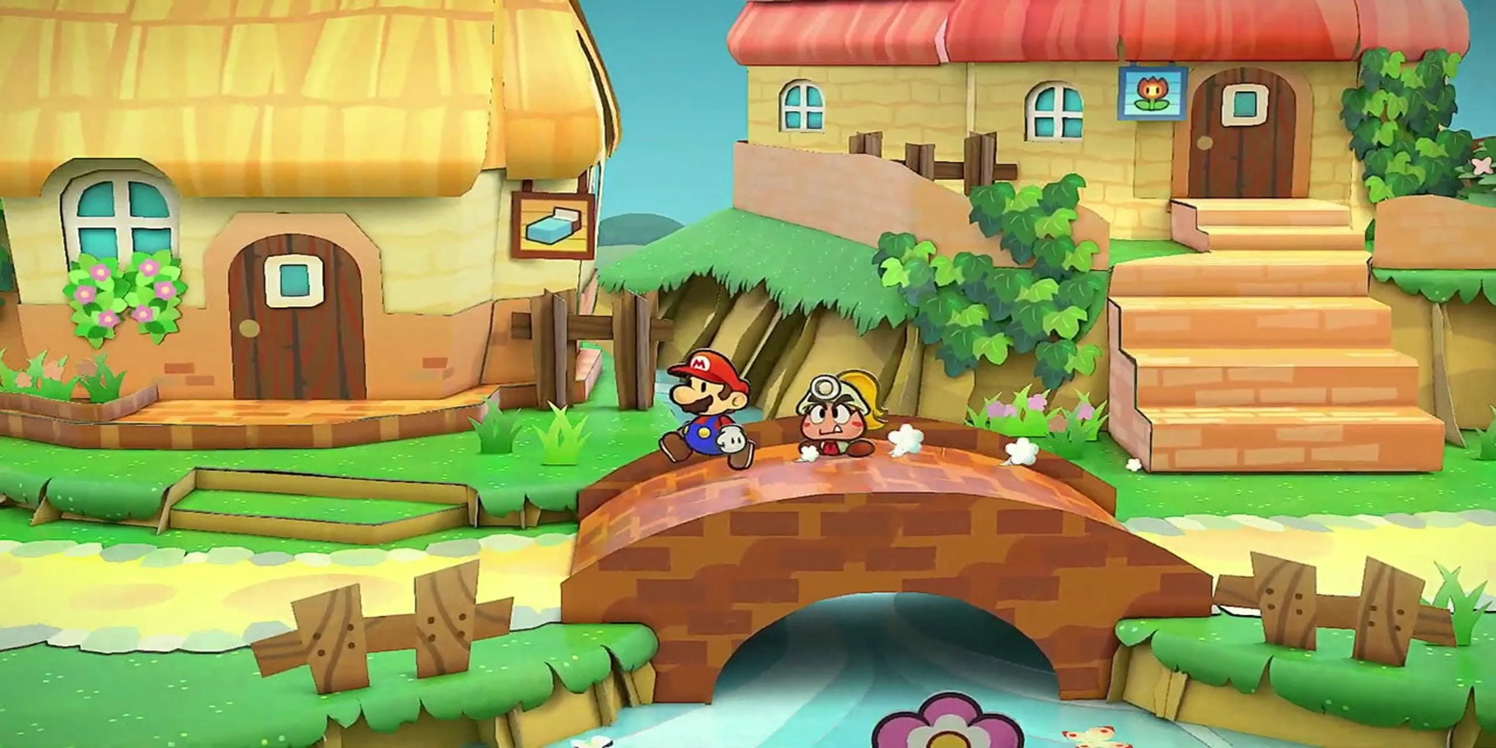 Mario giấy di chuyển trên cầu trong thế giới Paper Mario The Thousand-Year Door
