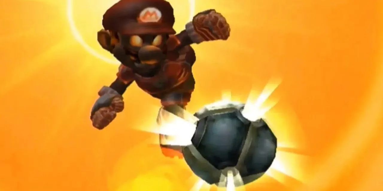 Mario thực hiện cú sút Mega Strike mạnh mẽ trong Mario Strikers Charged.