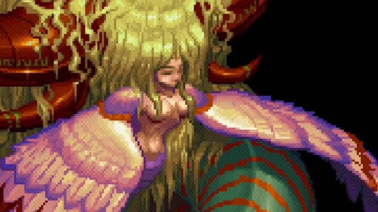 Myria trong hình dạng trùm cuối hùng mạnh ở Breath of Fire 3, kẻ phản diện tái sinh đầy nguy hiểm.