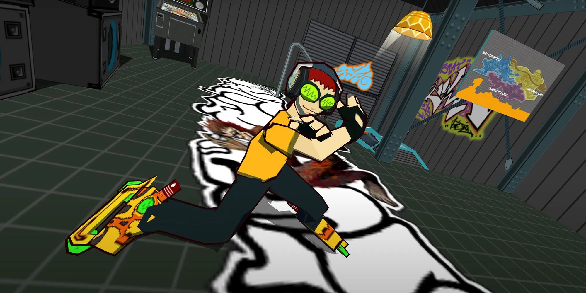 Nhân vật Beat từ Jet Set Radio thể hiện phong cách đường phố trên đôi giày trượt, minh họa phong cách đồ họa độc đáo của game