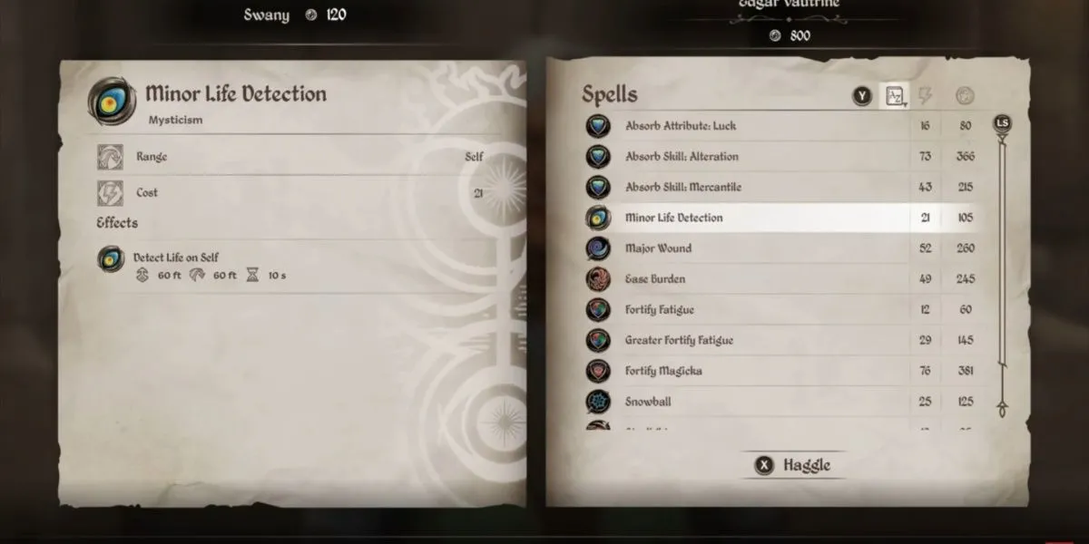 Nhân vật sử dụng phép Minor Life Detection phát hiện kẻ địch qua tường trong The Elder Scrolls IV Oblivion Remastered