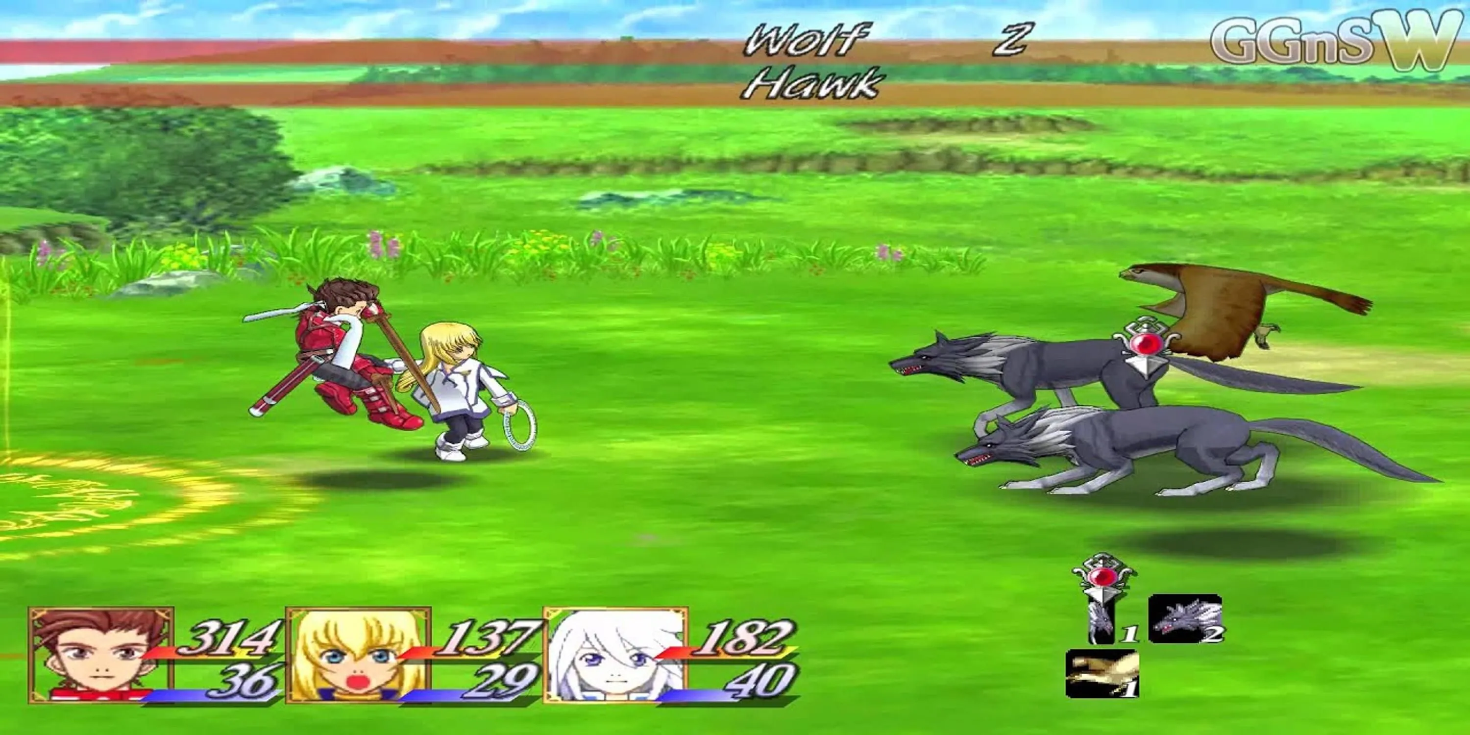 Nhân vật trong Tales of Symphonia sử dụng Linear Motion Battle System chống lại quái vật