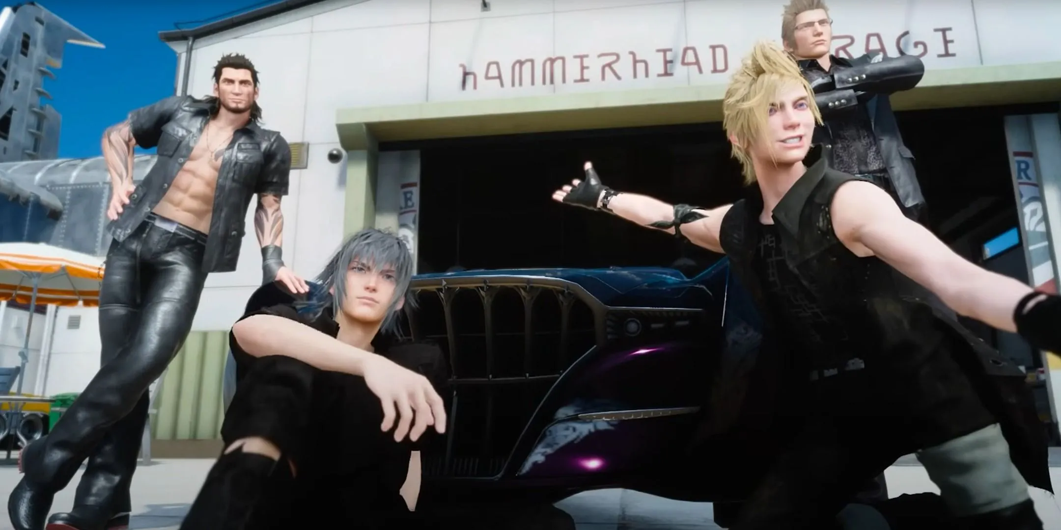 Noctis, Ignis, Gladiolus và Prompto chụp ảnh cùng nhau trong Final Fantasy 15