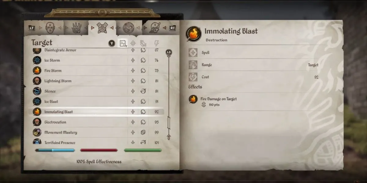Phép Immolating Blast với luồng lửa mạnh mẽ bắn về phía kẻ địch trong Oblivion Remastered