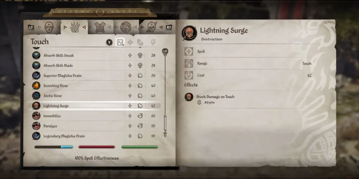 Phép Lightning Surge gây sát thương điện tầm gần trong The Elder Scrolls IV Oblivion Remastered